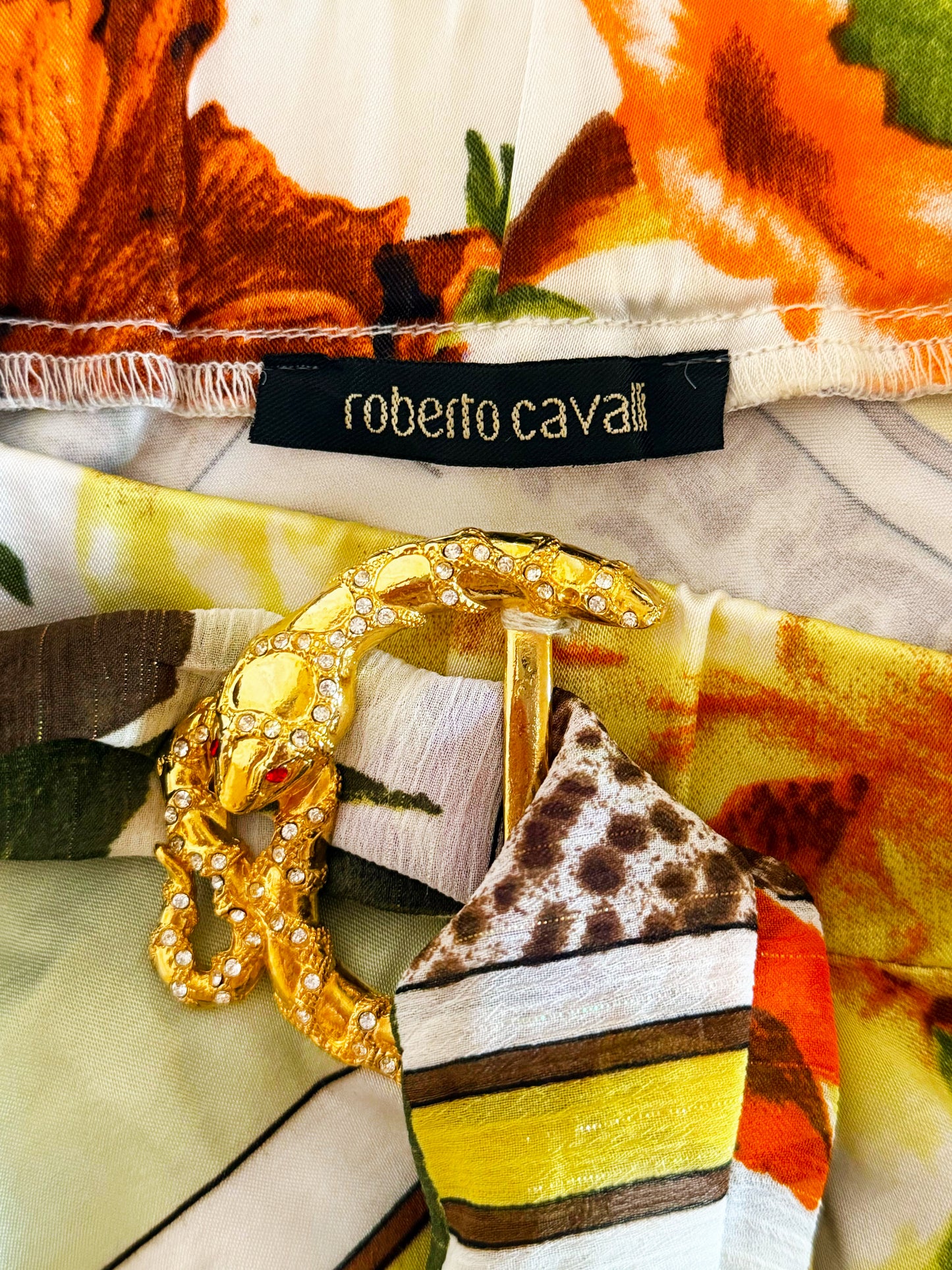 Roberto Cavalli 2000s Floral and Leopard Print Top and Skirt Set