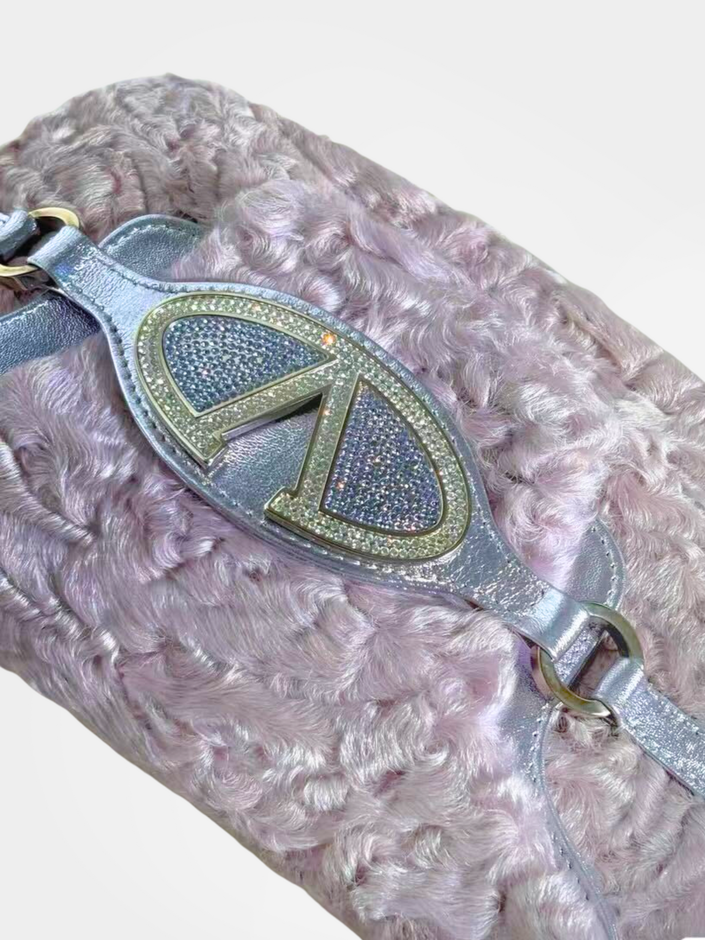 Valentino 2000s Purple Leather Fur Embellished Shoulder Bag