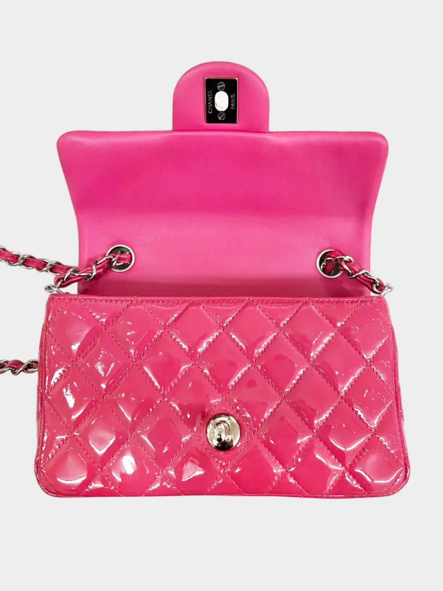 Chanel 2014 Lipstick Pink Patent Leather Mini Rectangular Flap Bag