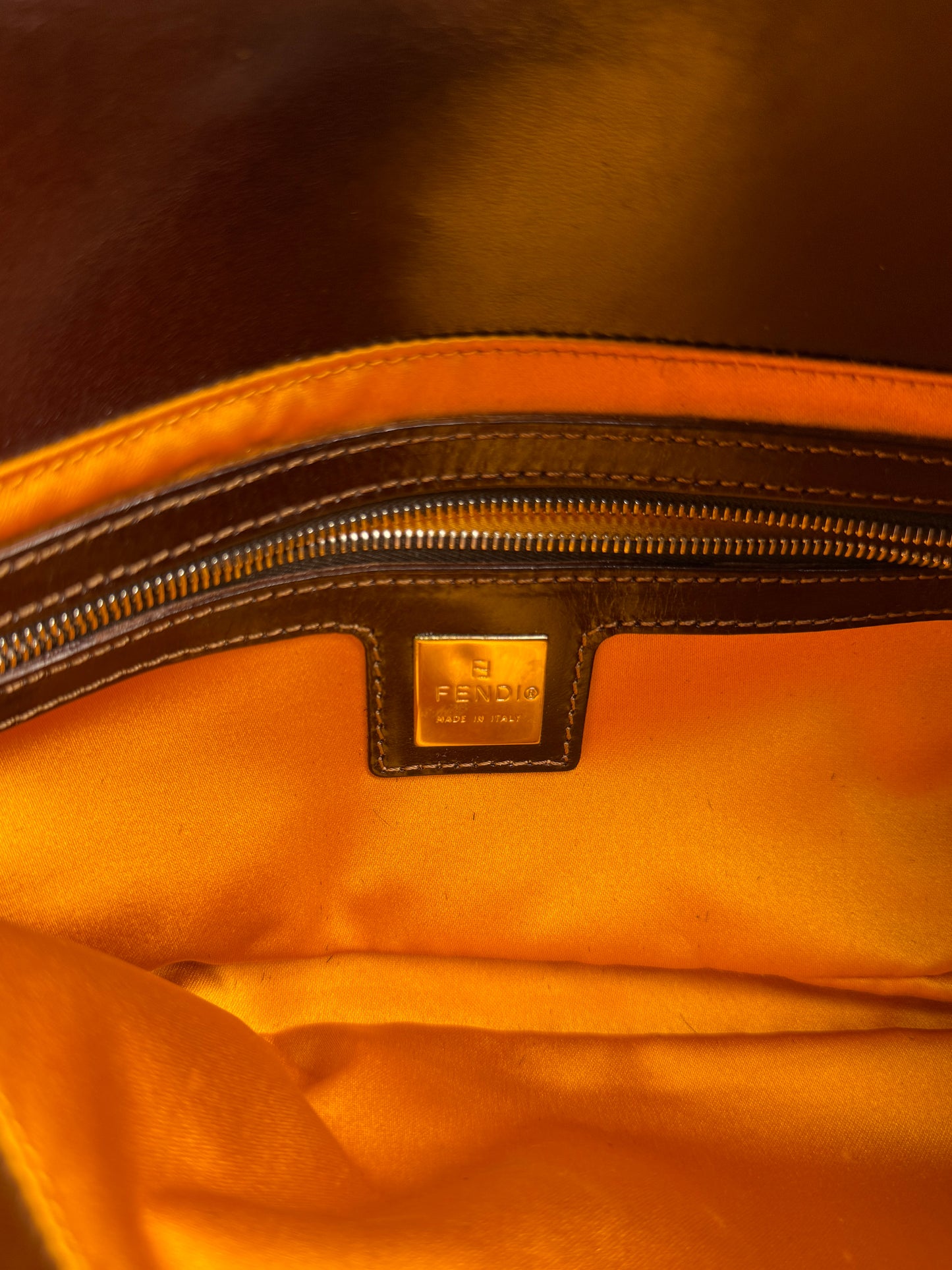 Fendi 1990s Blue Sequin and Brown Leather Baguette Bag