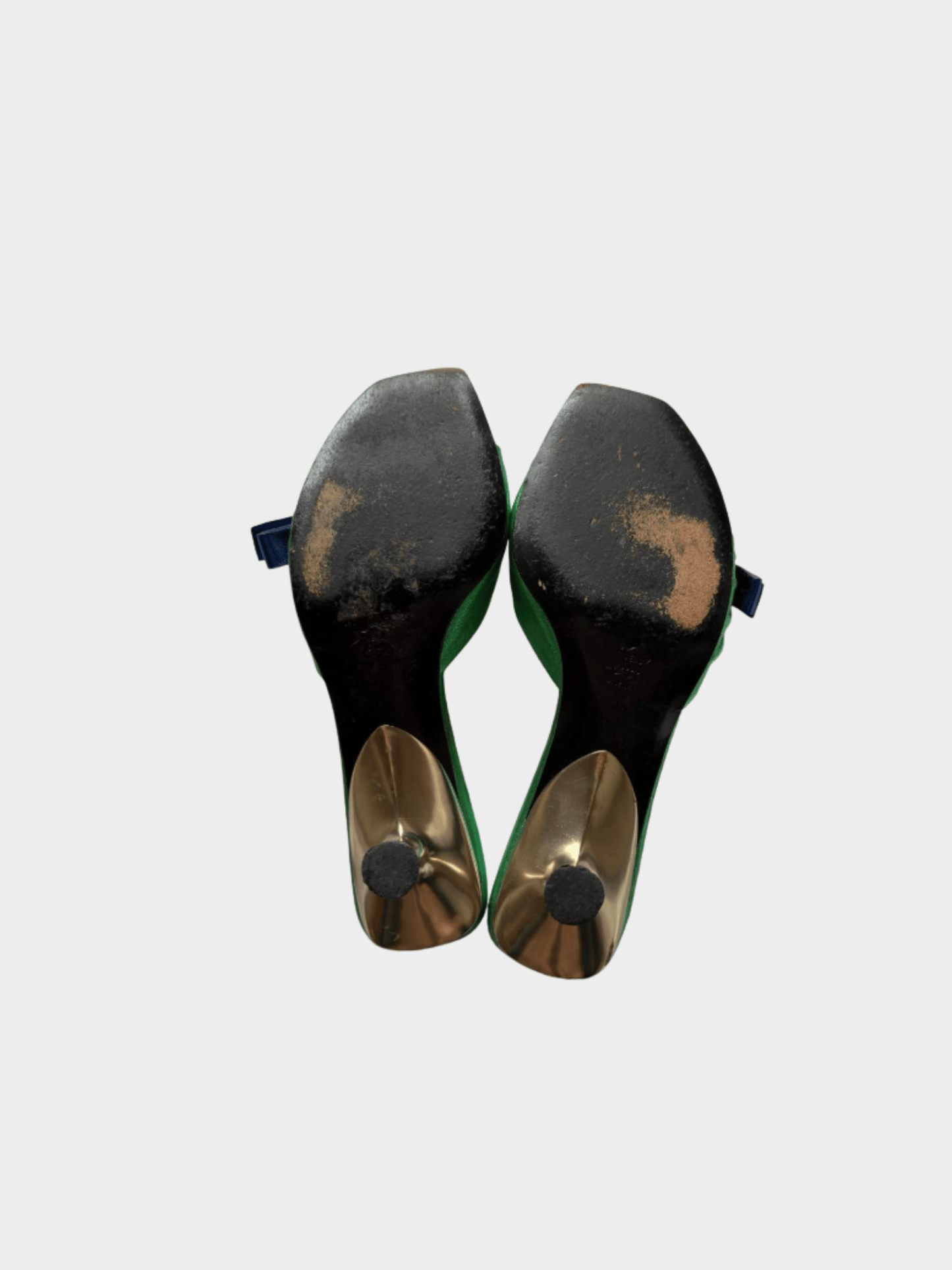 Miu Miu SS 2000 Green Leather Blue Bow Kitten Heels