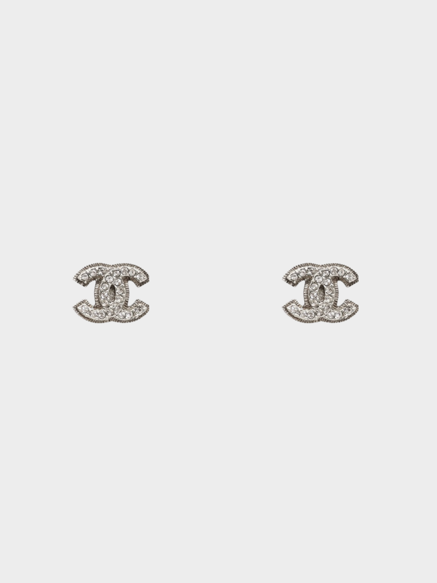 Chanel 2000s Silver Rhinestone CC Stud Earrings