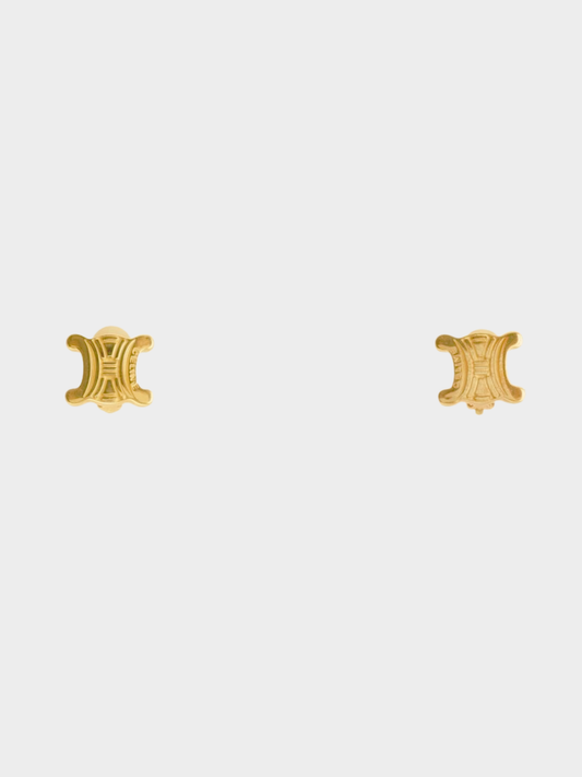 Celine 1990s Gold Triomphe Macadam Clip-On Earrings