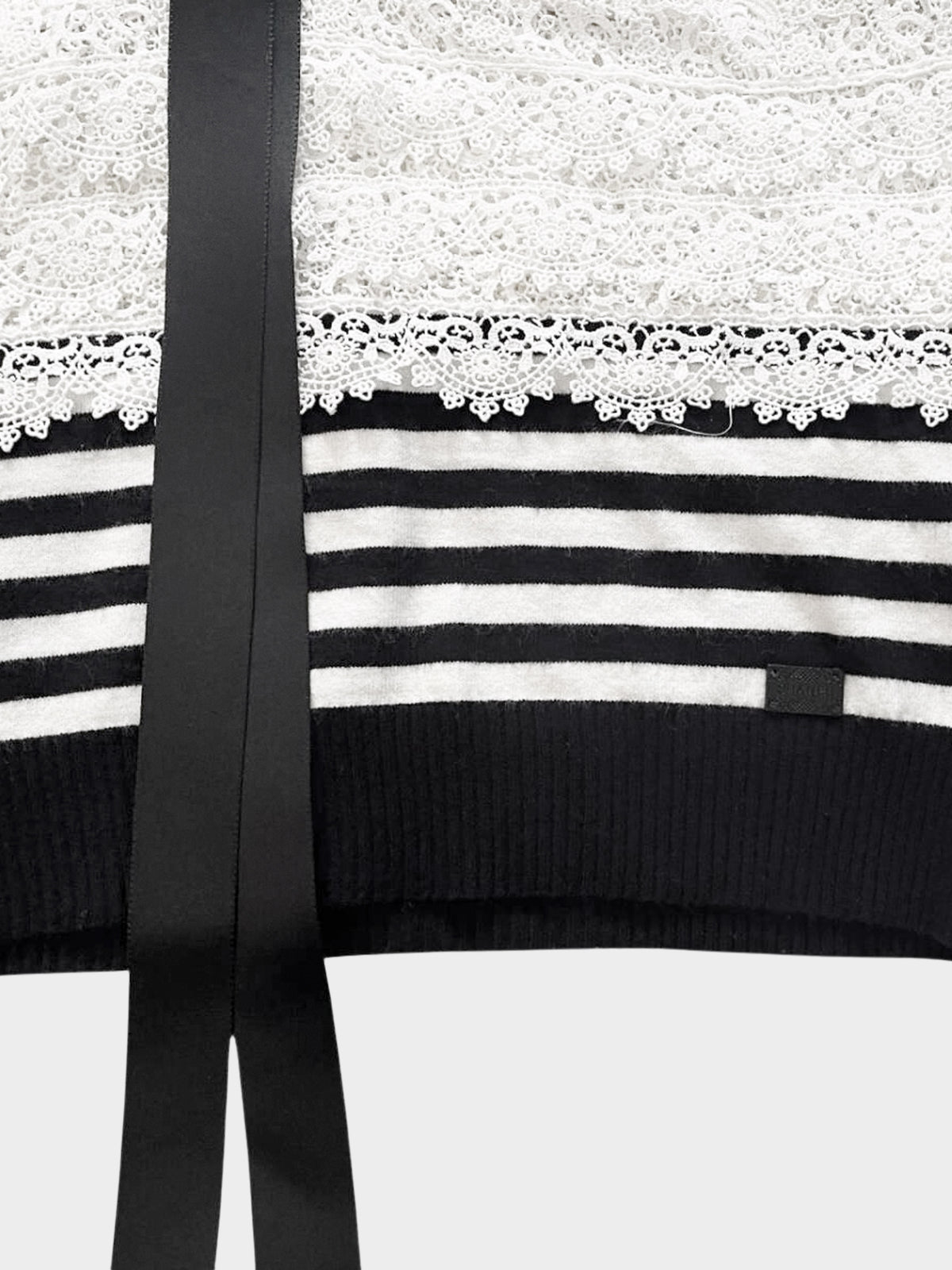 Chanel SS 2005 Black and White Lace and Stripe Printed Top