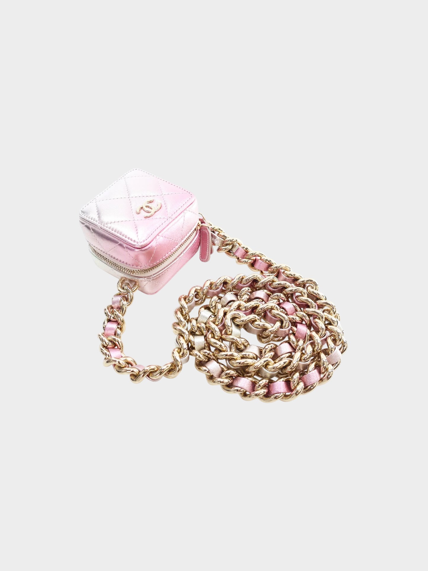 Chanel 2021 Metallic Pink Lambskin Coco Punk Mini Clutch with Chain