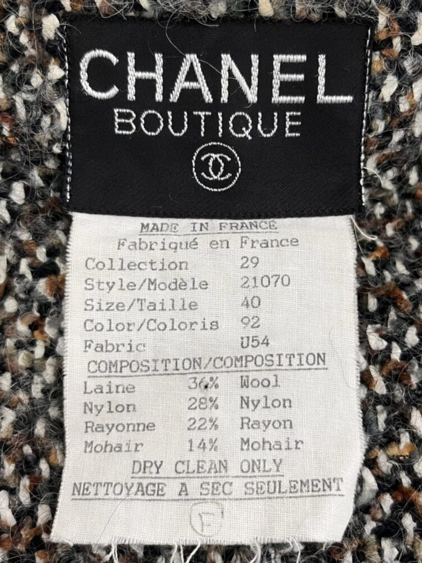Chanel 1992 Brown Mohair Tweed Double Breasted Coat