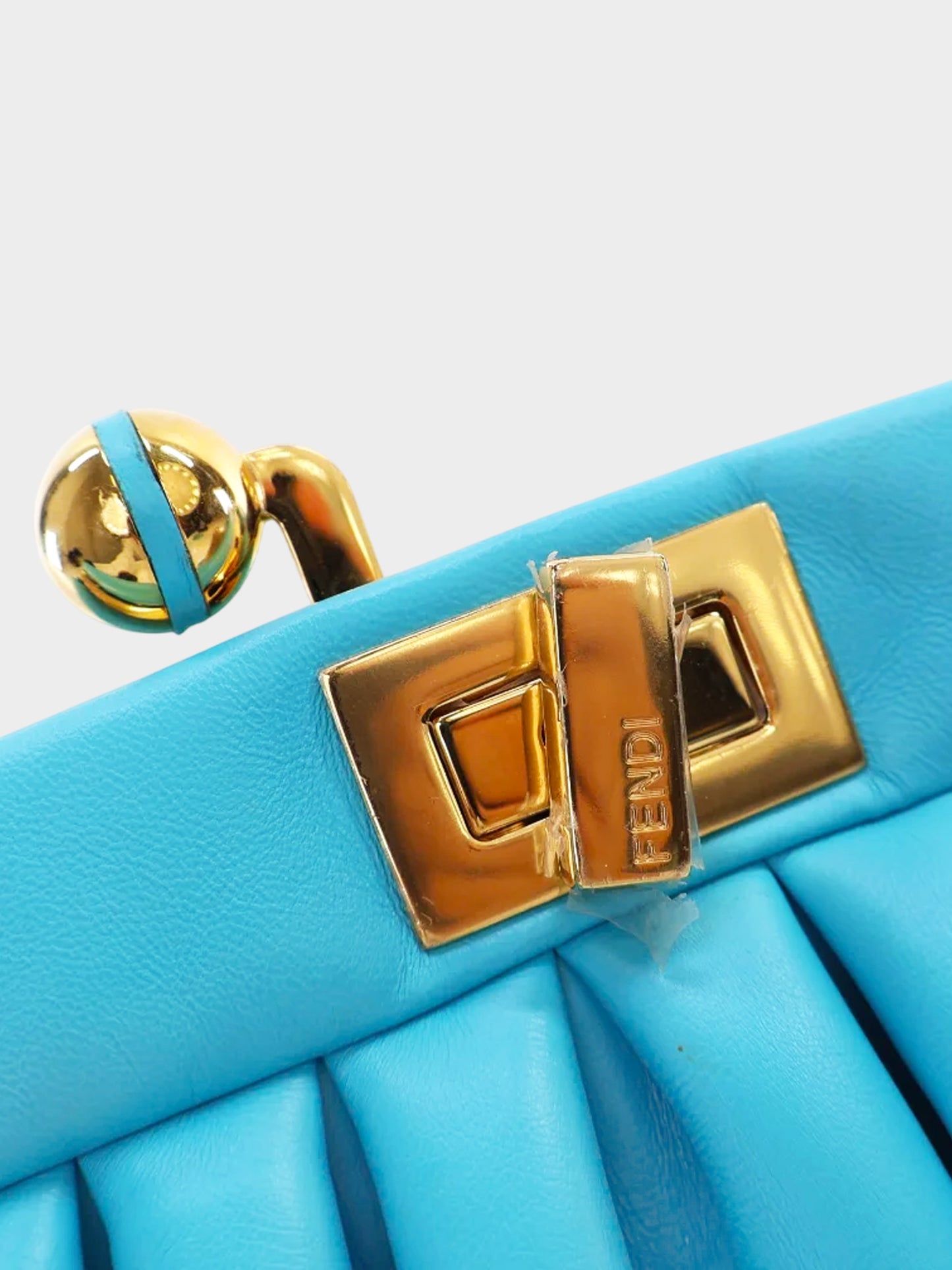Fendi 2020s Blue Nappa Leather Peekaboo Click Clutch