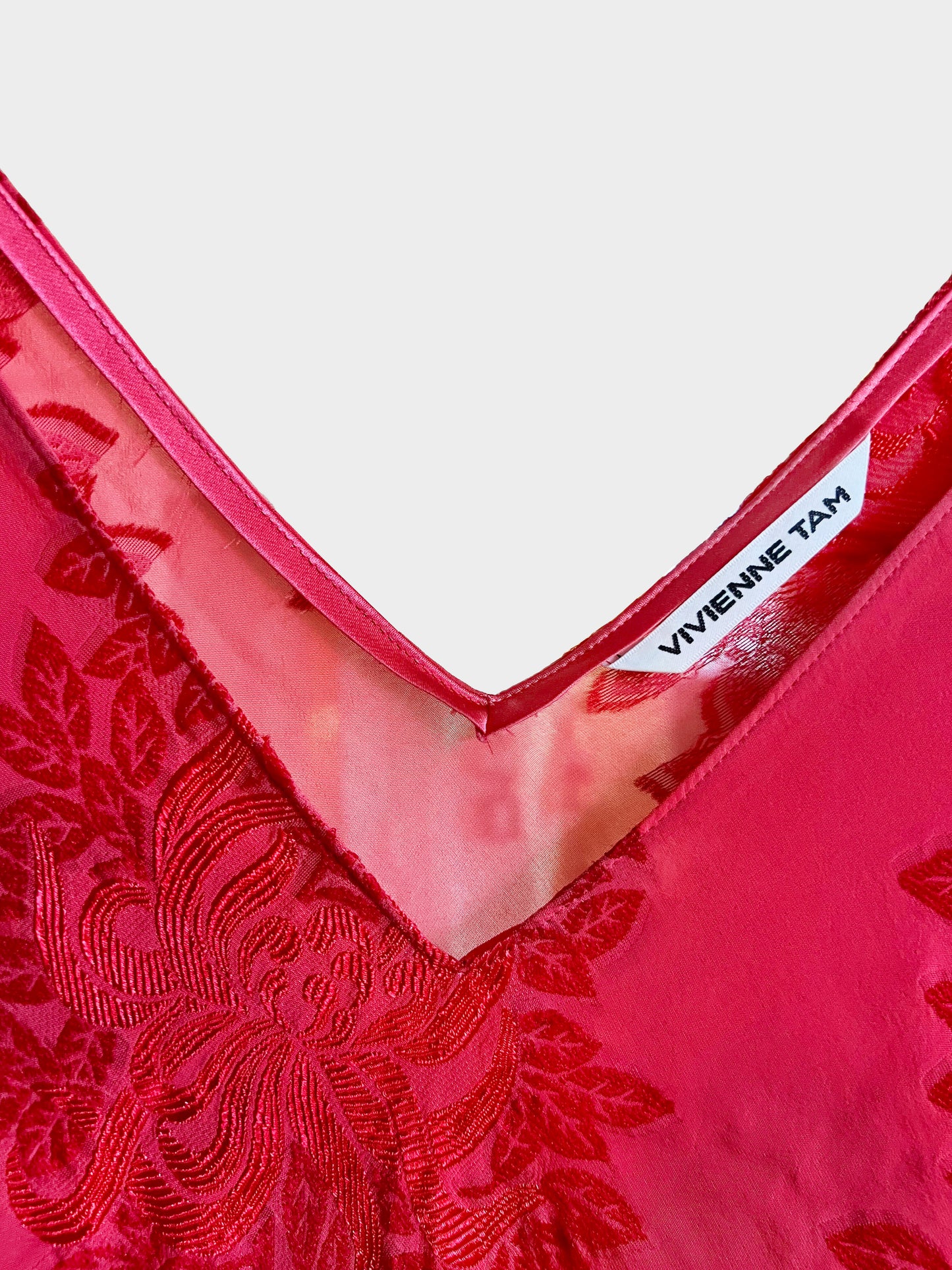 Vivienne Tam 1990s Red Floral Print Asymmetrical Ruffled Dress