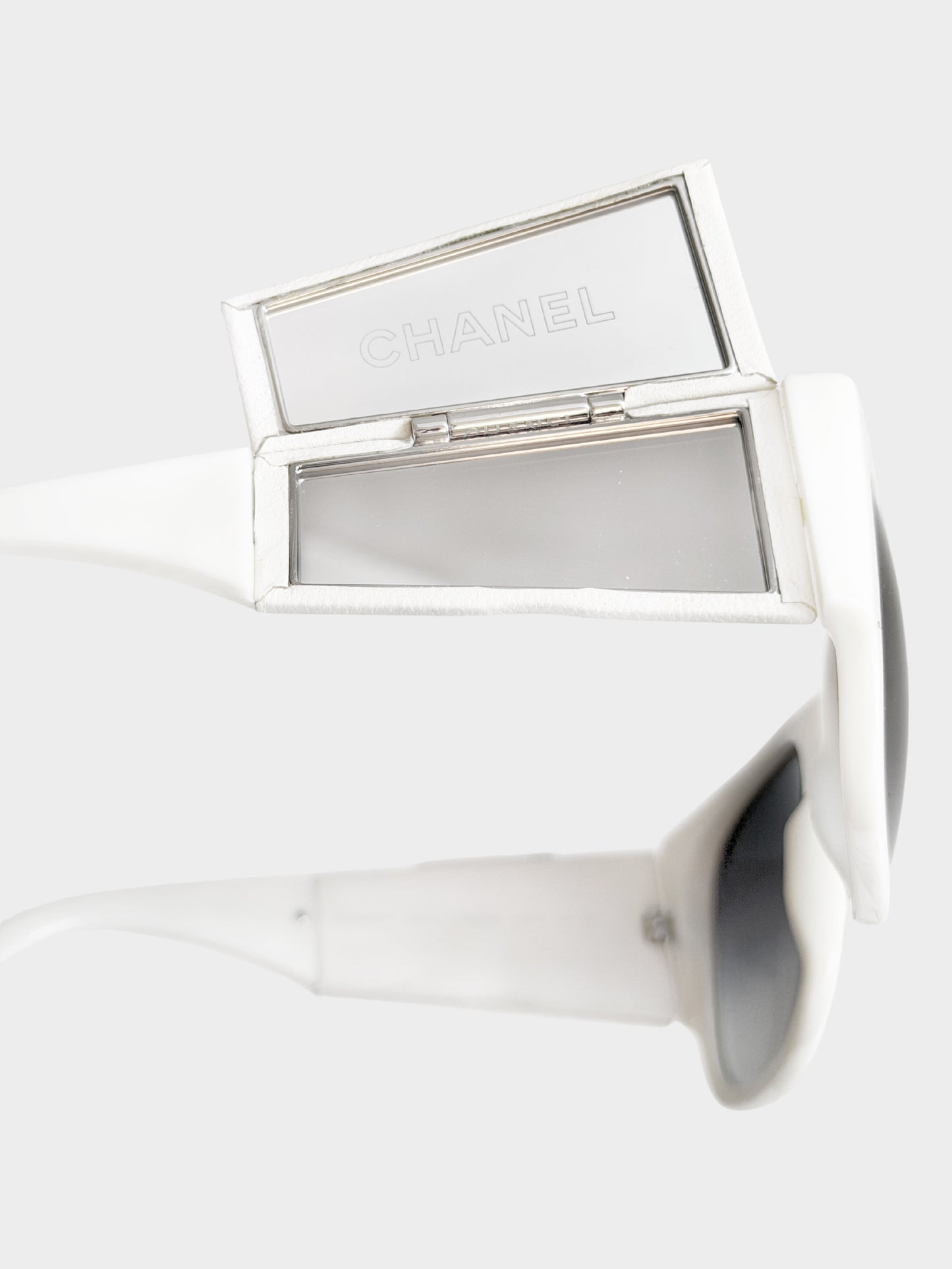 Chanel SS 2011 White Plastic and Leather Mirror Oversized Sunglasses