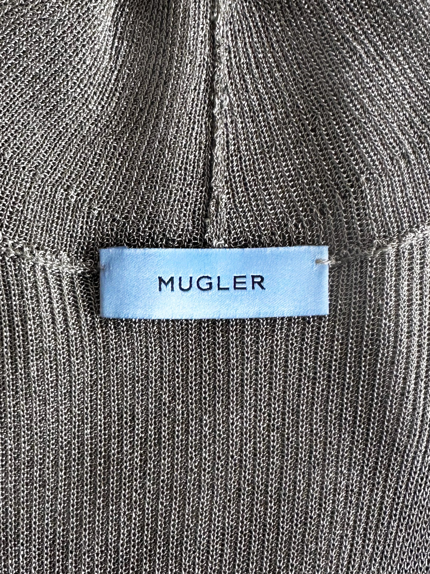 Thierry Mugler FW 2020 Metallic Grey Lurex Turtleneck Top