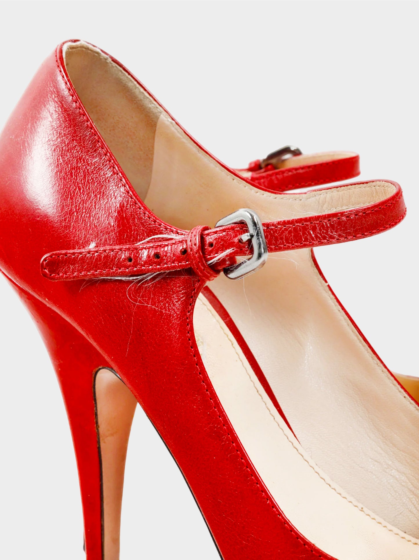 Prada 2010s Red Leather Mary Jane Peeptoe Platform Pumps