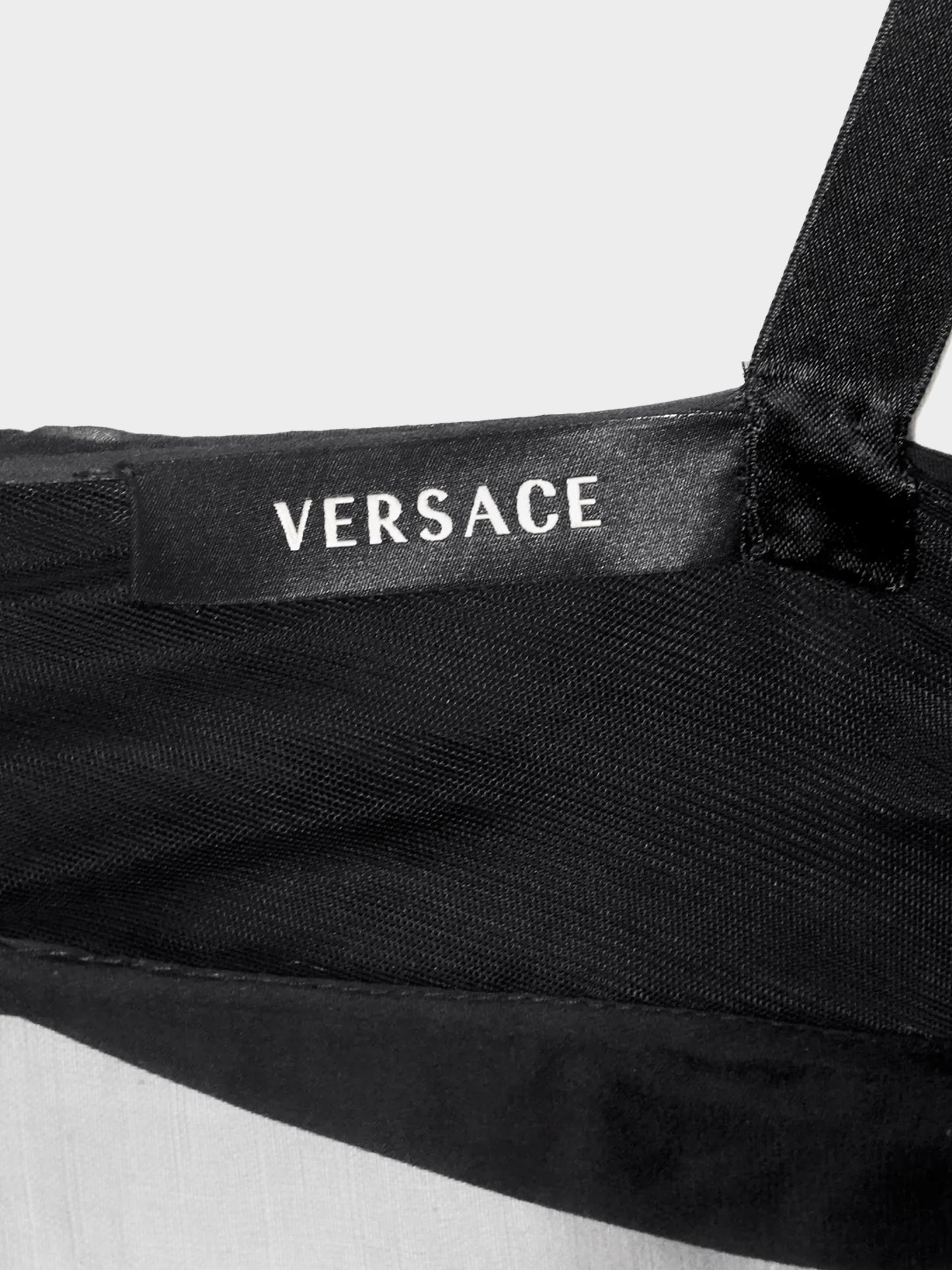 Versace 2000s Black Sheer Pleated Silk Top