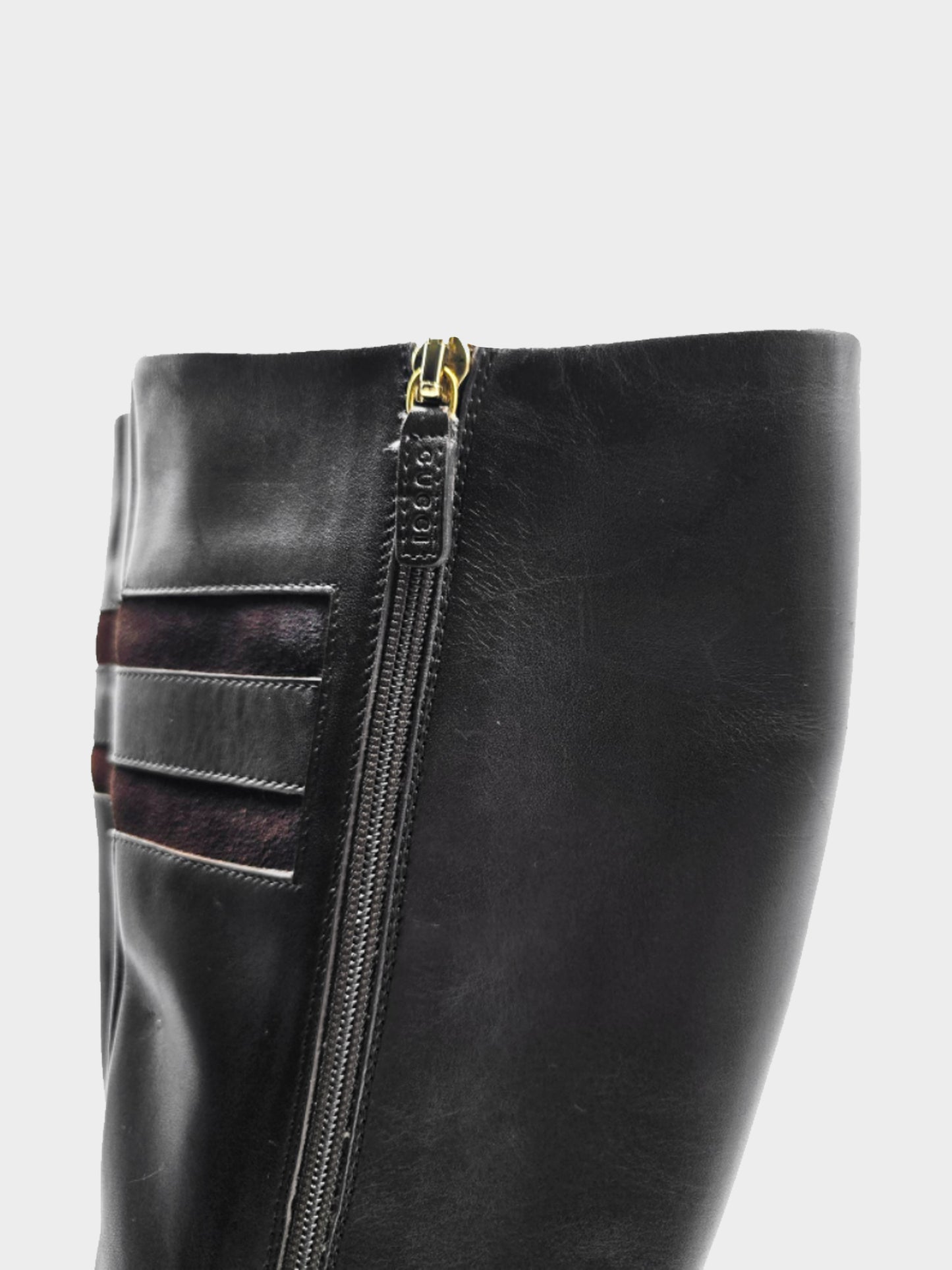 Gucci 2010s Black Leather Horsebit Accent Knee Length Boots