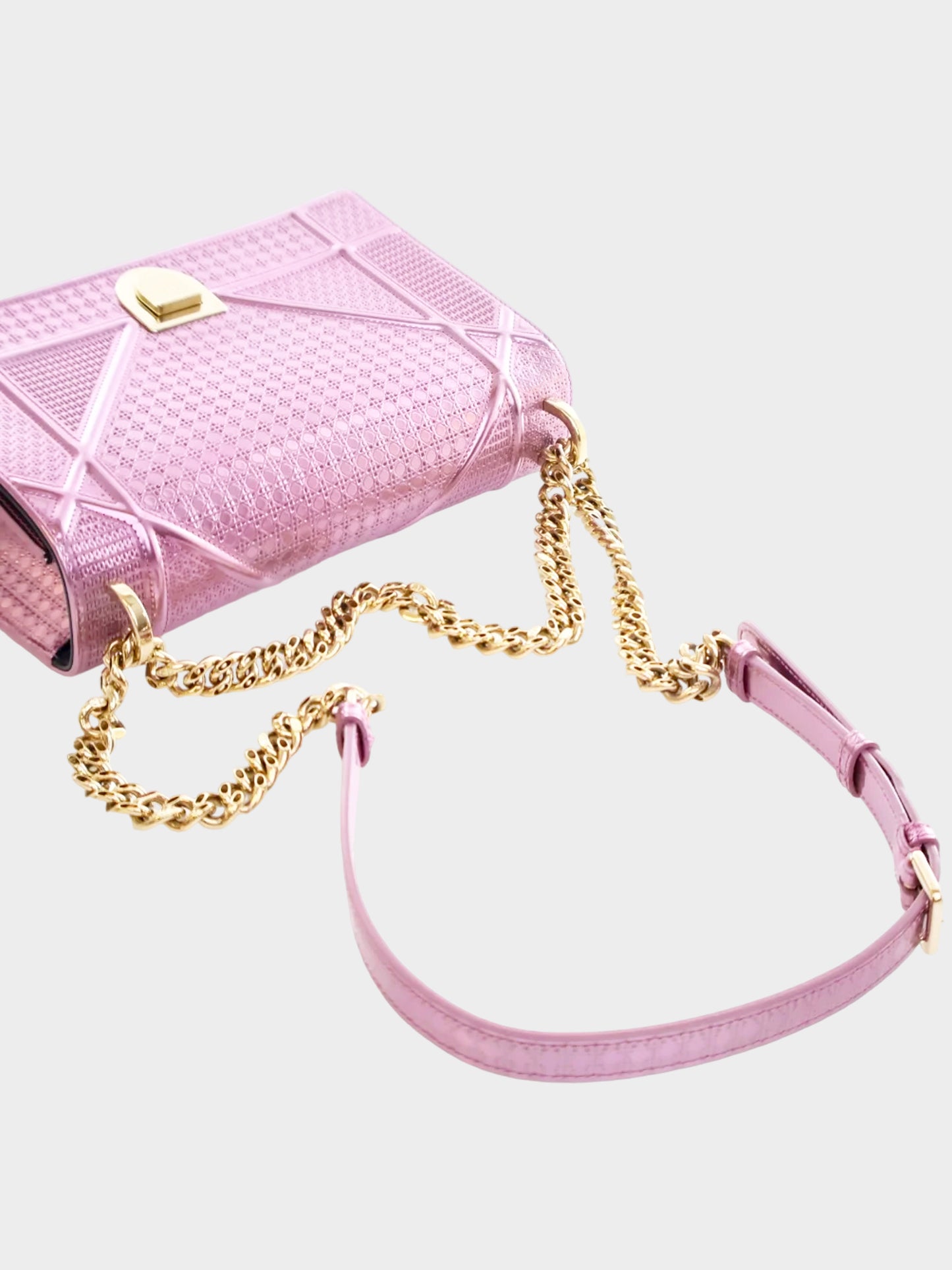 Christian Dior 2018 Metallic Pink Patent Leather Diorama Medium Flap Bag