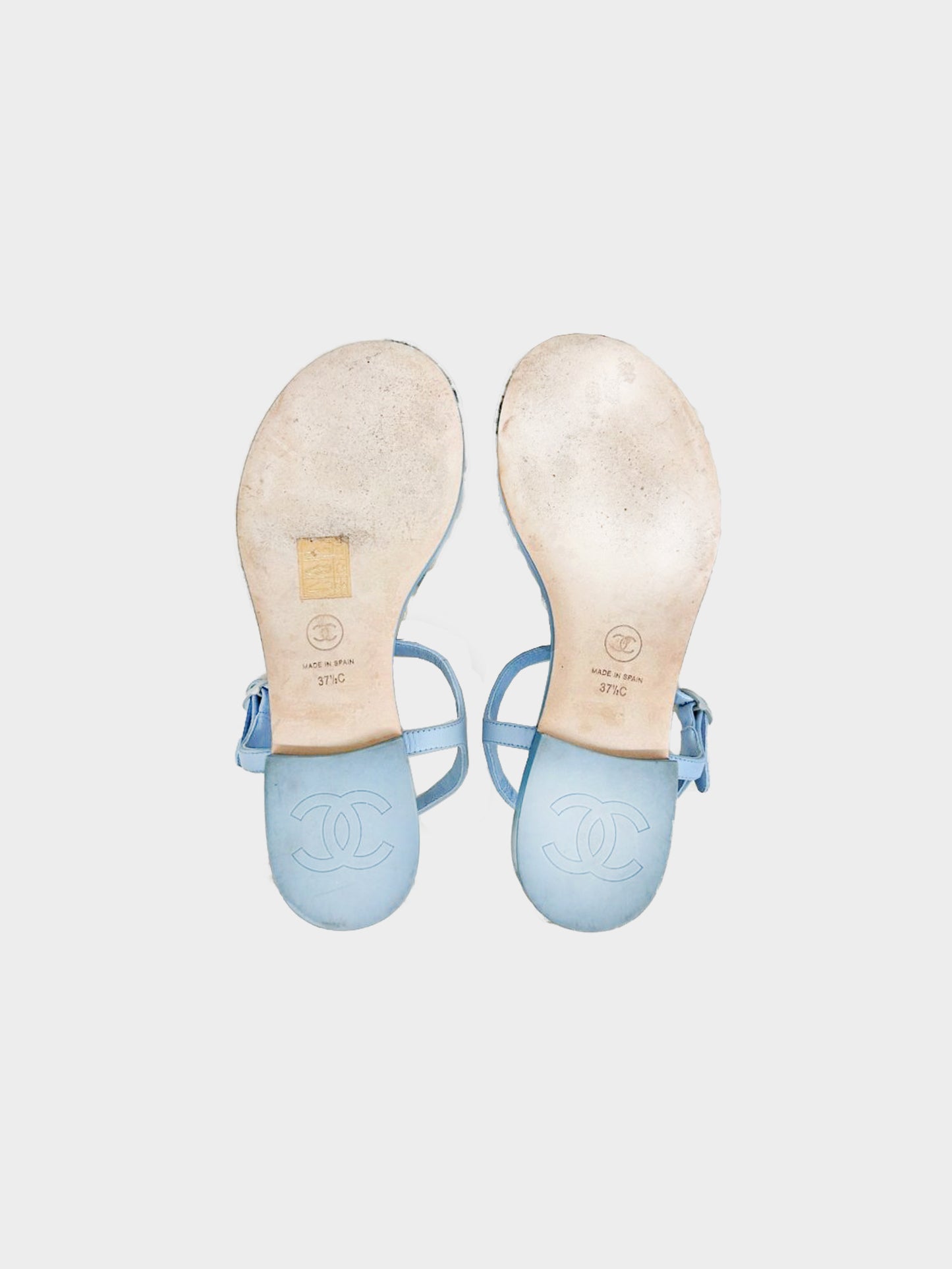Chanel 2023 Light Blue Leather Thong Sandals