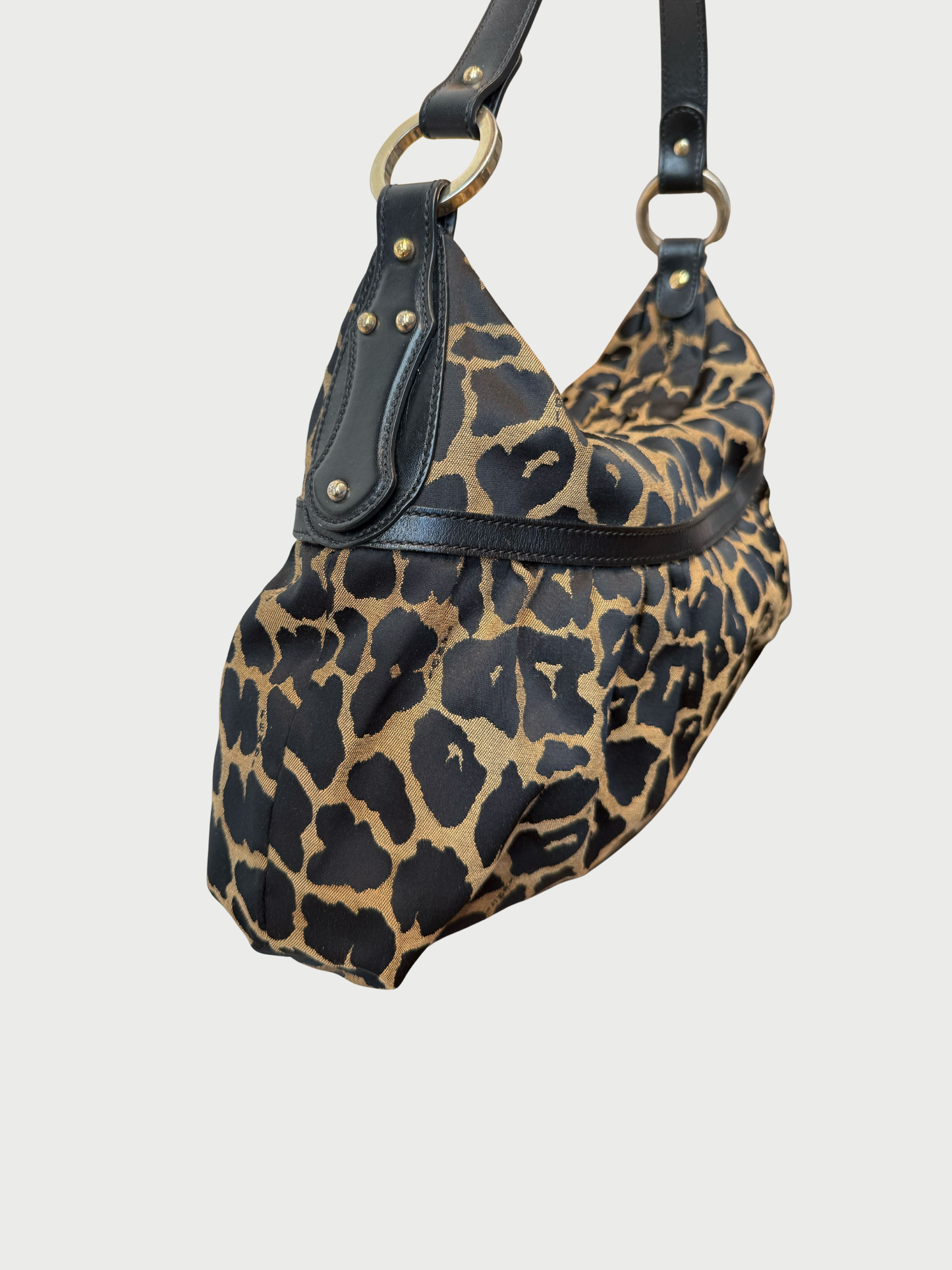 Fendi 2000s Brown Leopard Canvas Chef Shoulder Bag