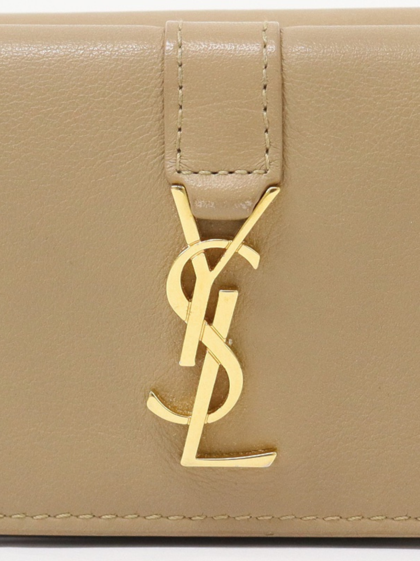Yves Saint Laurent 2020s Beige Leather Logo Compact Wallet