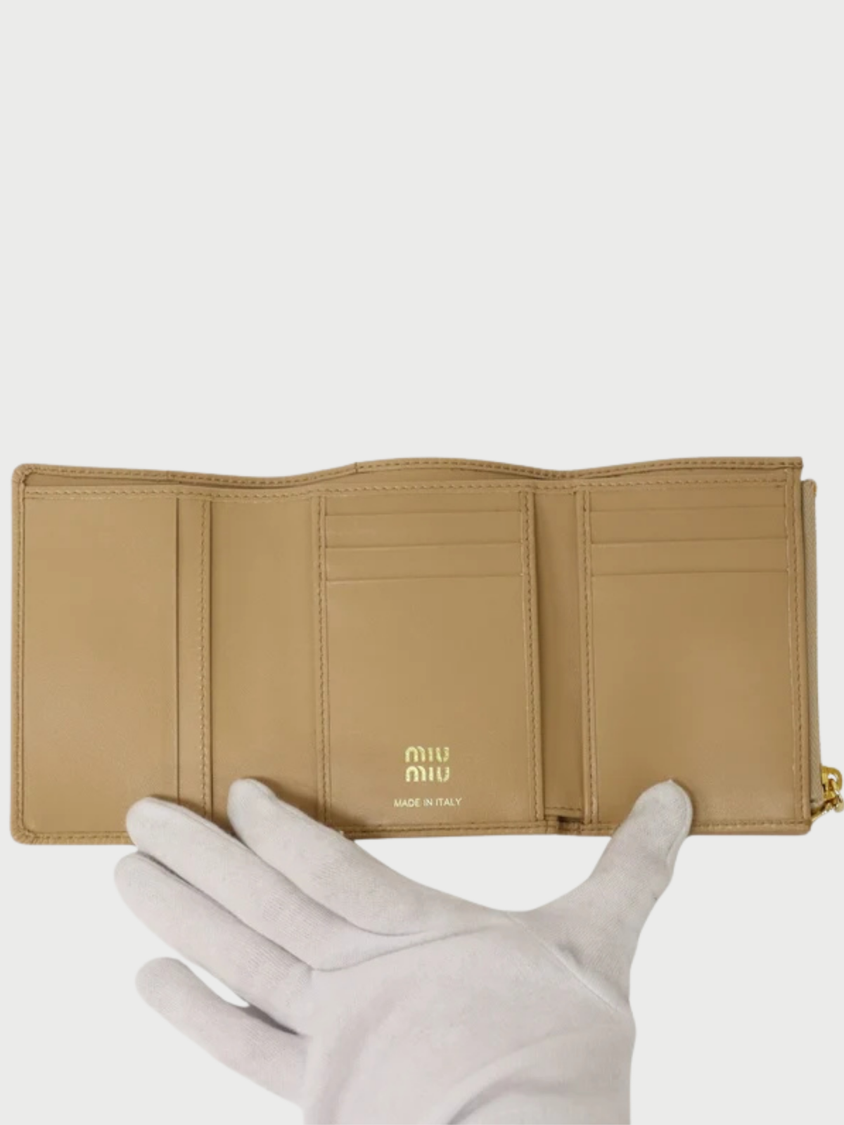 Miu Miu 2010s Beige Leather Logo Hardware Compact Wallet