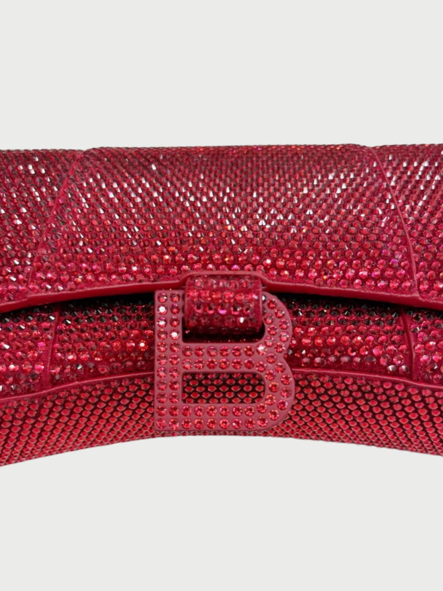 Balenciaga 2020s Red Crystal Suede Hourglass Wallet on Chain