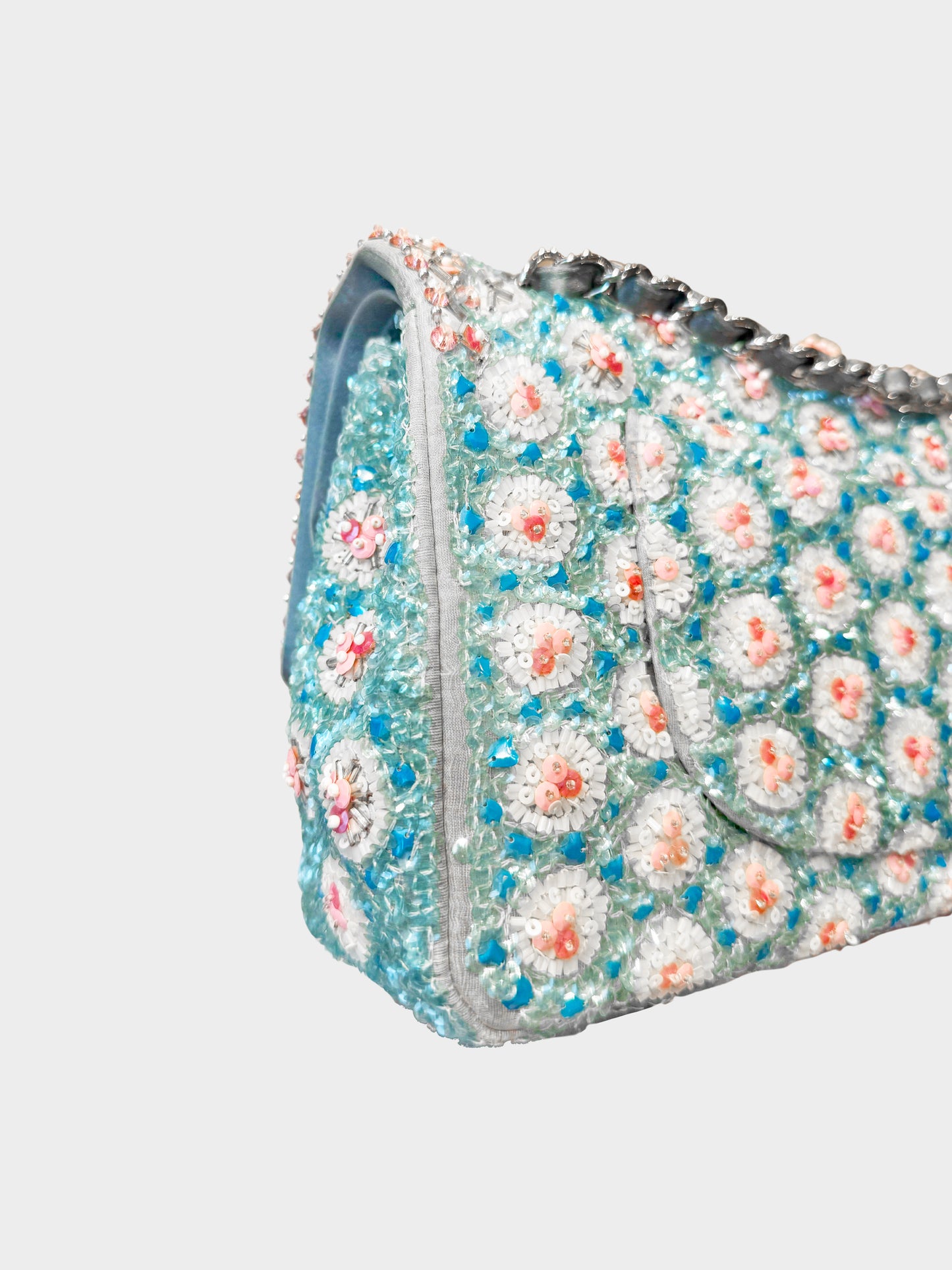 Chanel Cruise 2014 Blue Floral Beads and Sequins Double Flap Bag