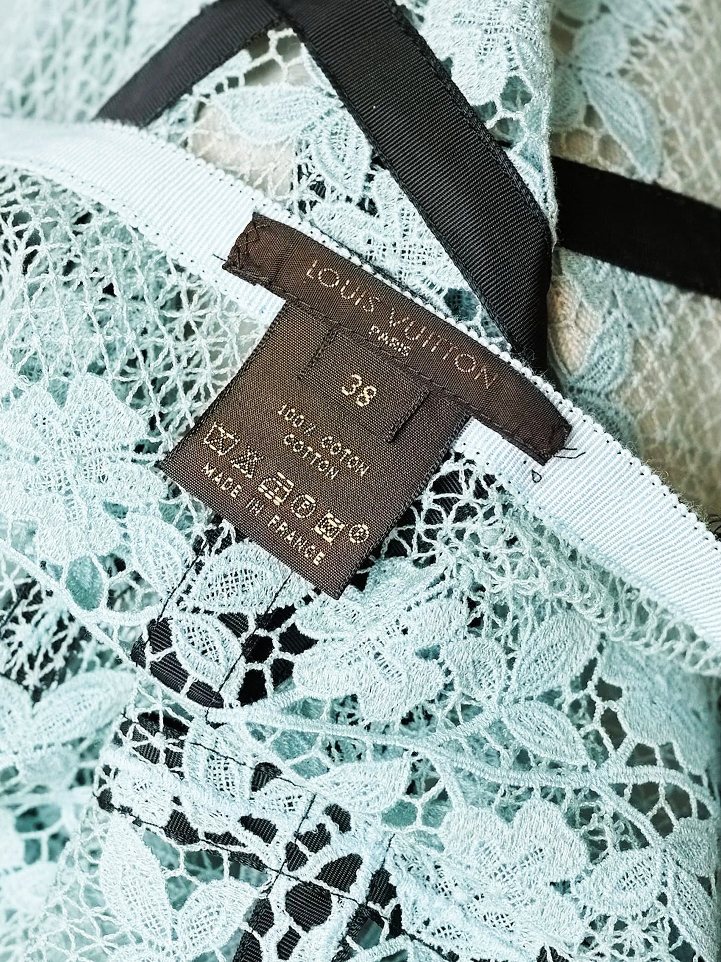 Louis Vuitton by Marc Jacobs SS 2003 Sky Blue and Black Cotton Lace Bow-Trimmed Dress