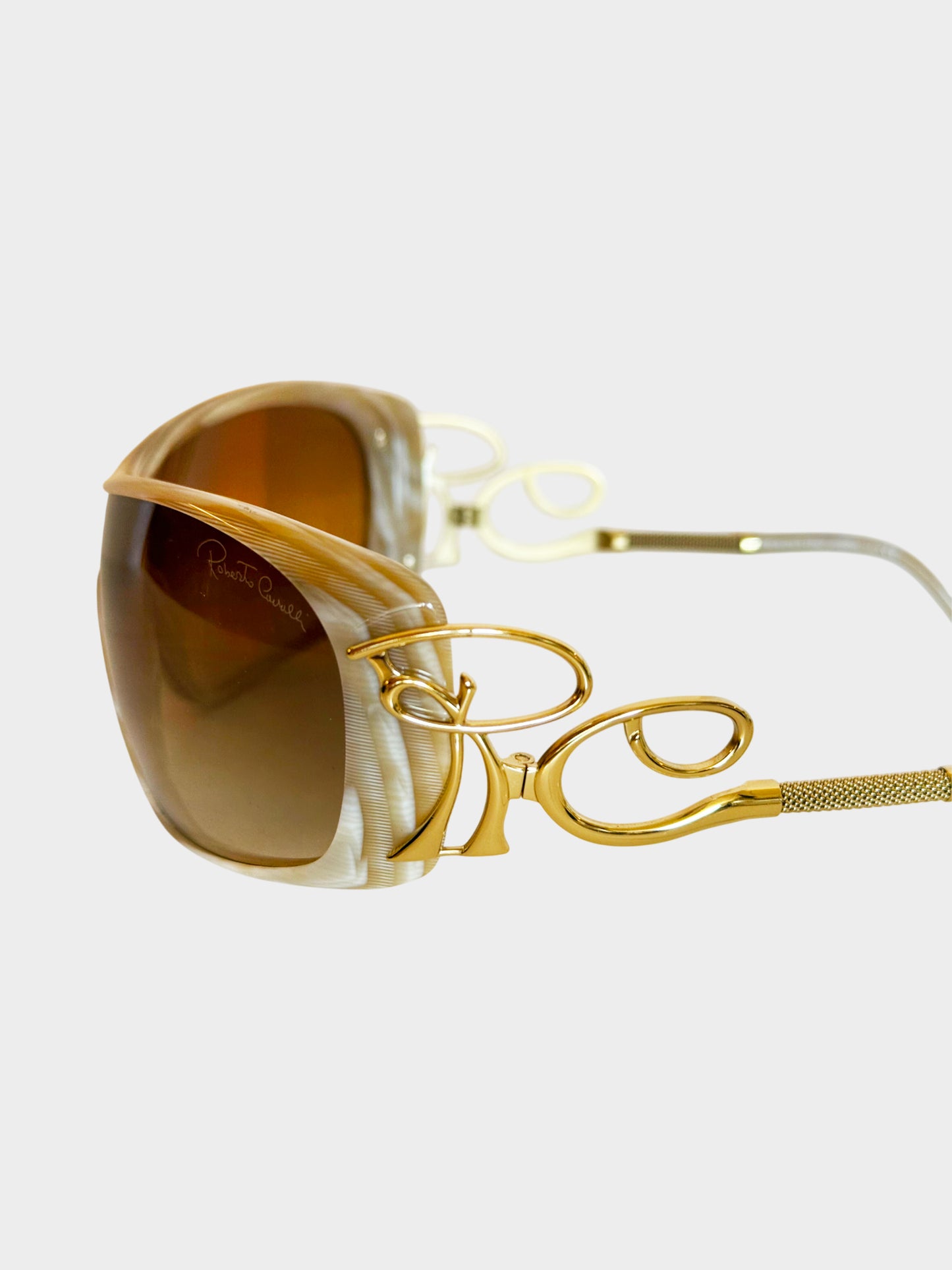 Roberto Cavalli 2000s Beige and Brown RC303 ADMETA Shield Sunglasses