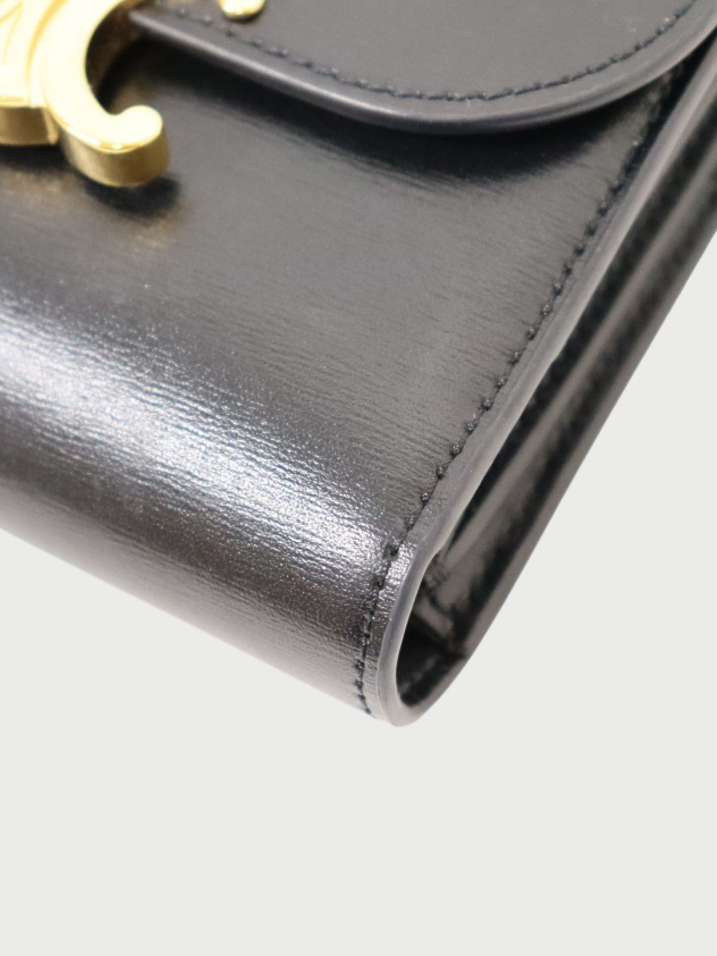 Celine 2020s Black Leather Triomphe Small Flap Wallet