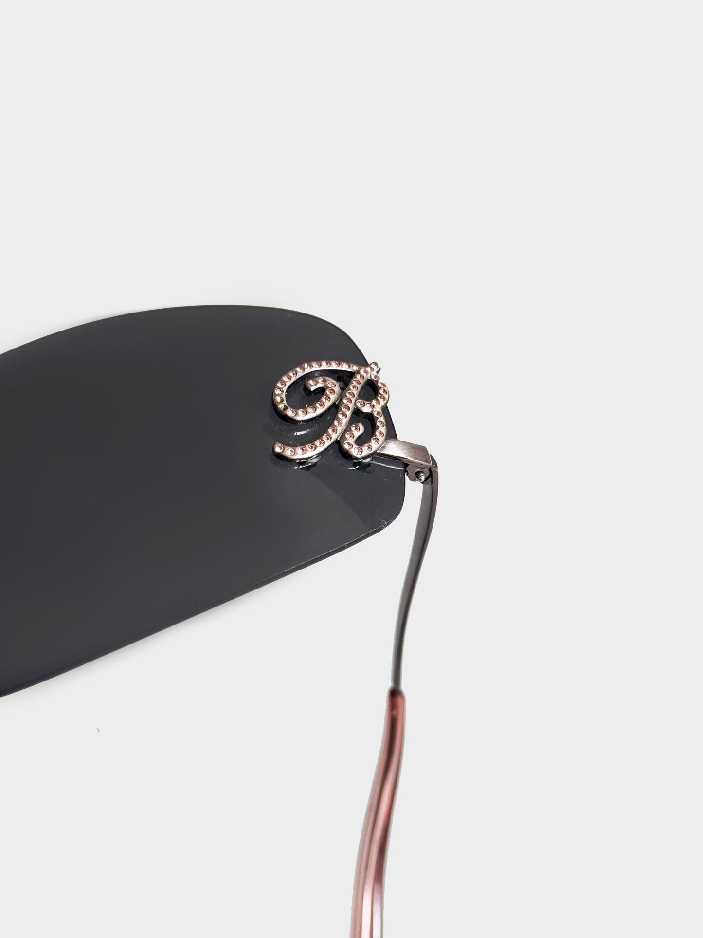 Blumarine 2000s Black Shield Rhinestones Sunglasses