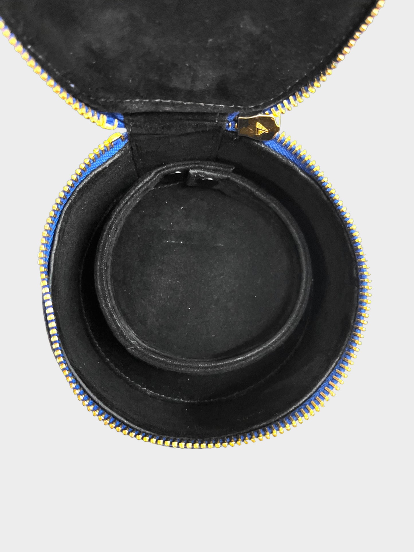 Chanel 1990s Blue Caviar Round Vanity Bag
