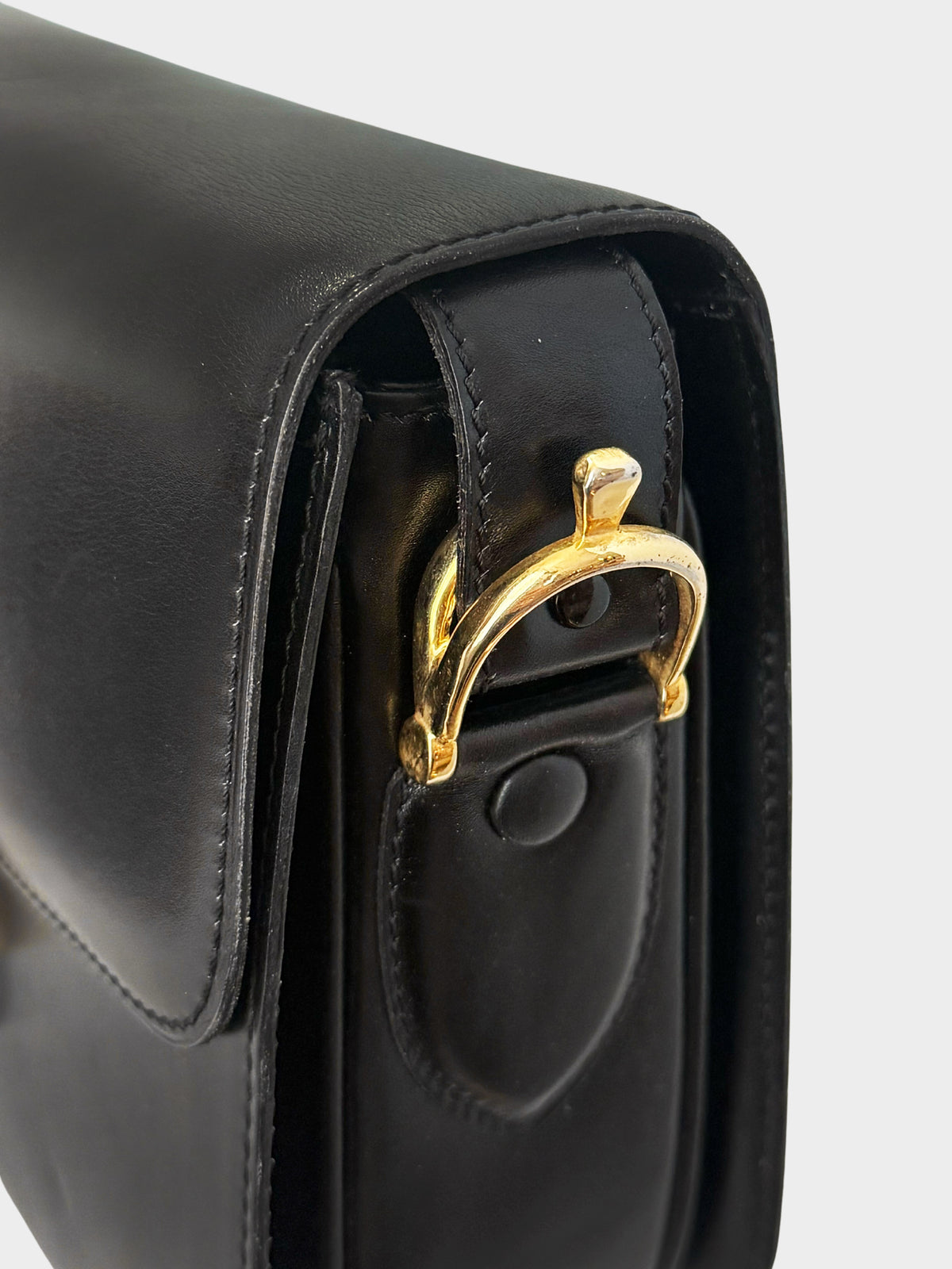 Celine 2000s Rare Black Calf Leather Triomphe Flap Bag