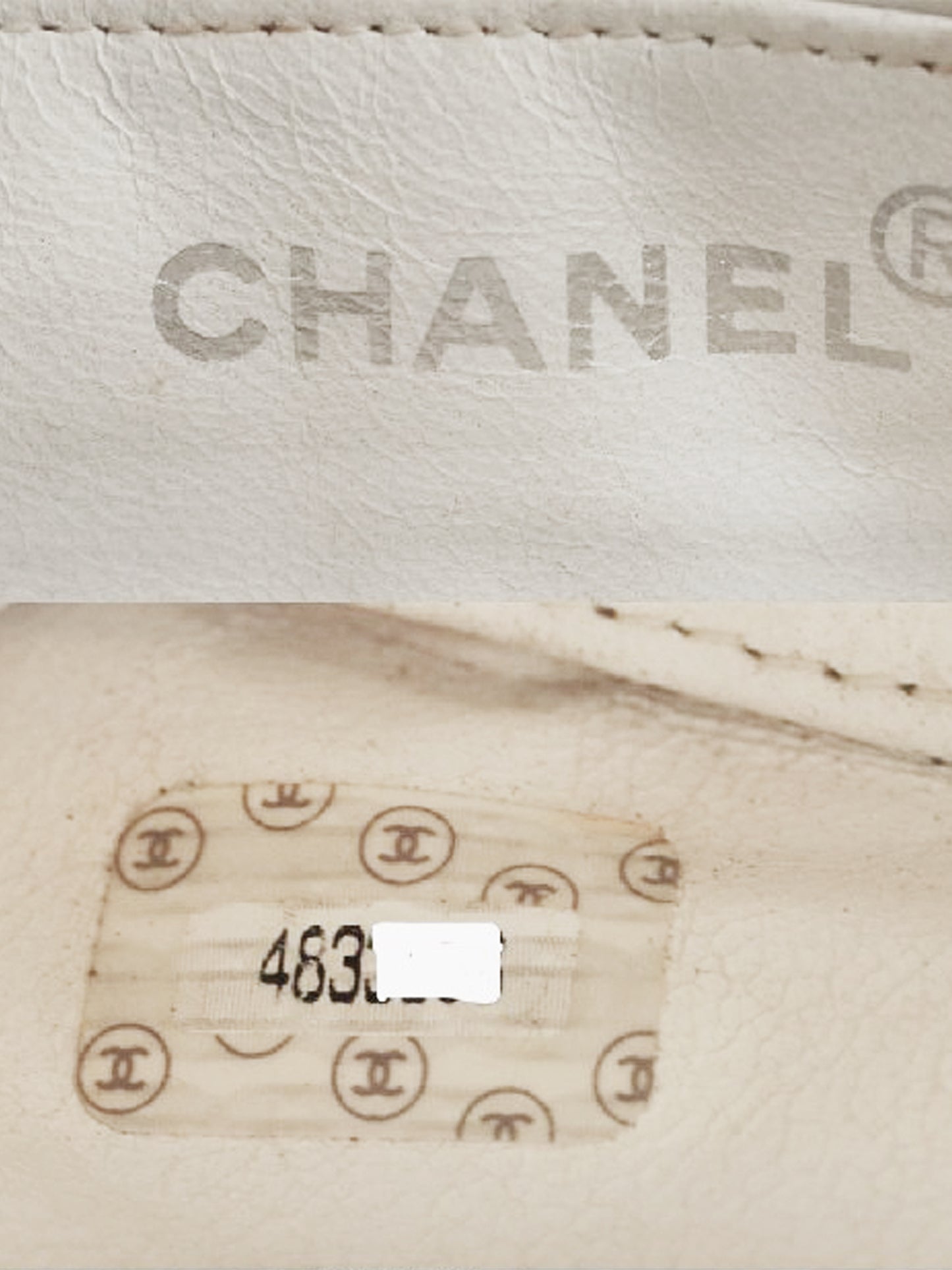 Chanel 1996-1997 White and Black Logo Print Quilted Canvas Flap Bag
