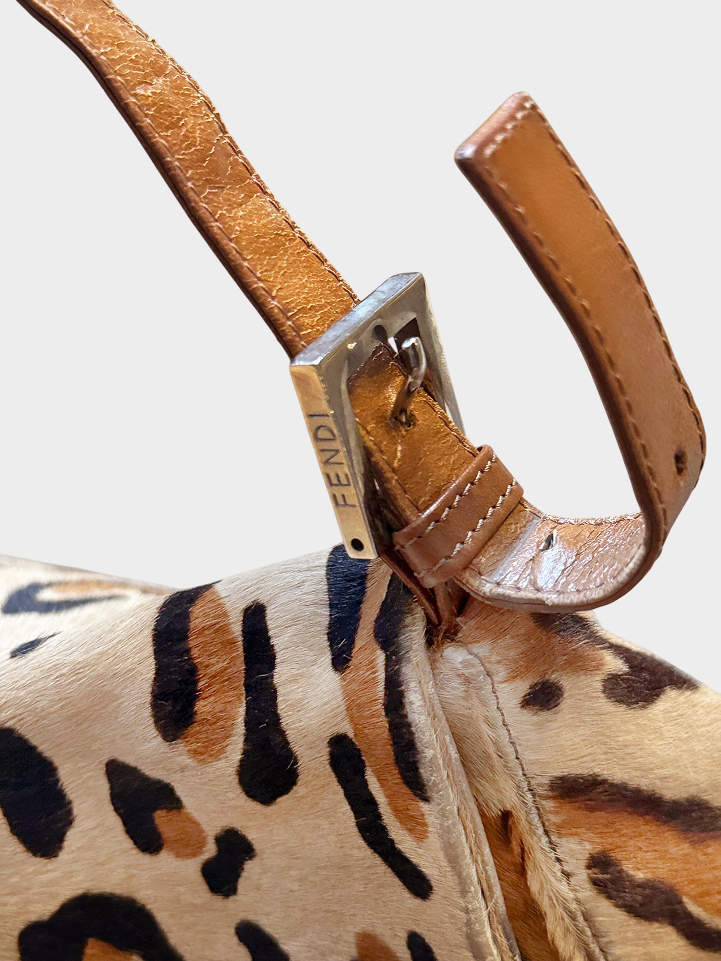 Fendi 2000s Leopard Print Pony Hair Mama Baguette