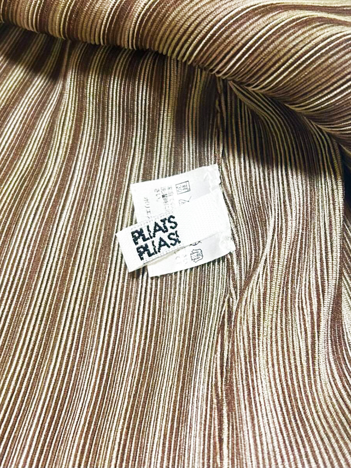 Issey Miyake Pleats Please SS 2000 Brown Striped Short Sleeve Collared Top