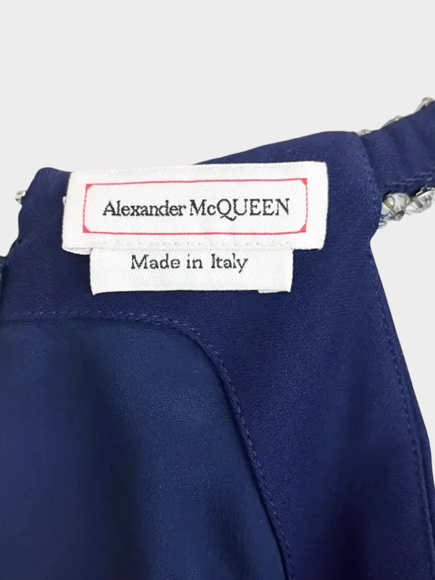 Alexander McQueen 2010s Navy Crystal Halter Neck Midi Dress
