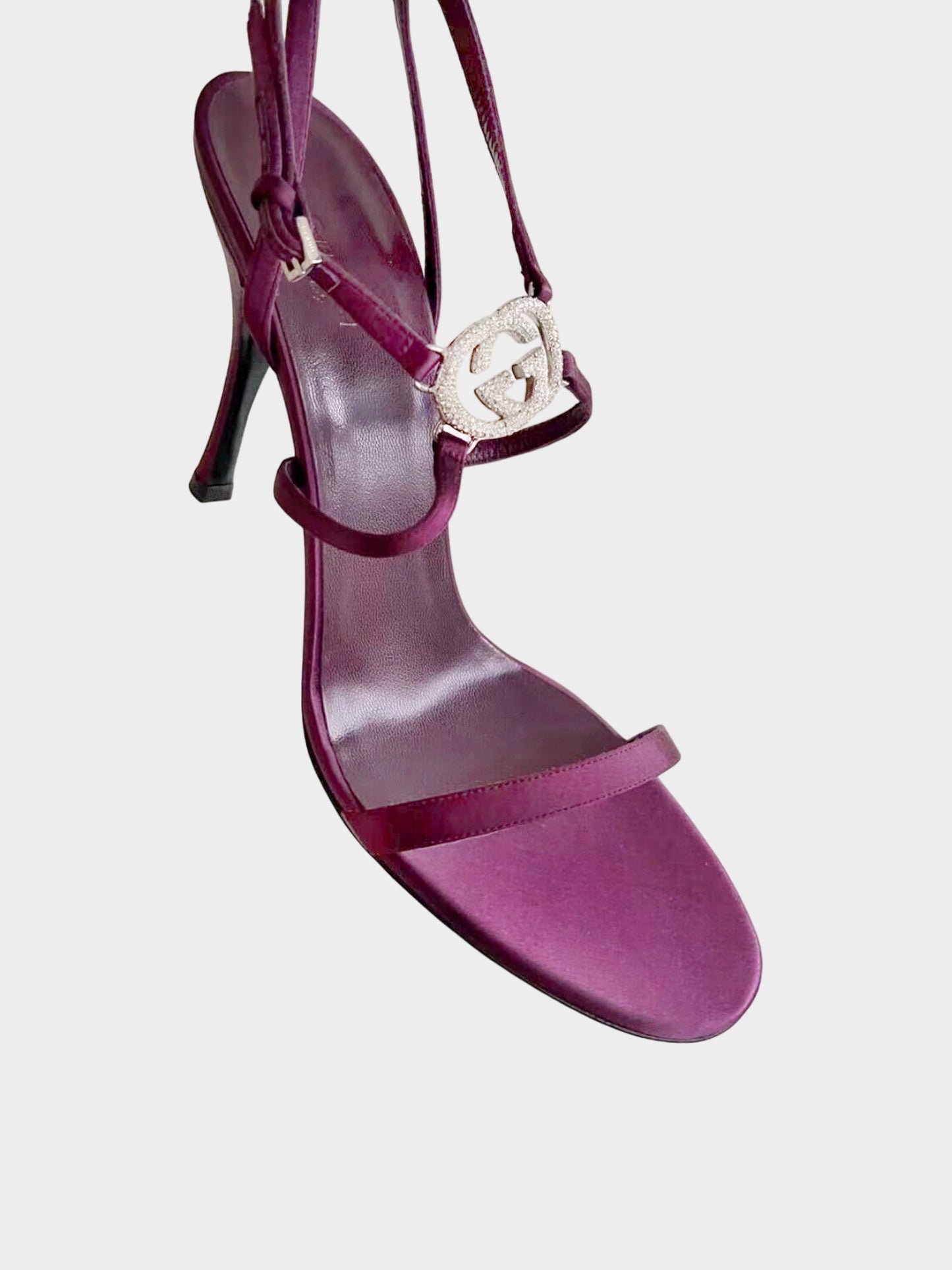 Gucci 2000s Burgundy GG Rhinestone Strappy Heels