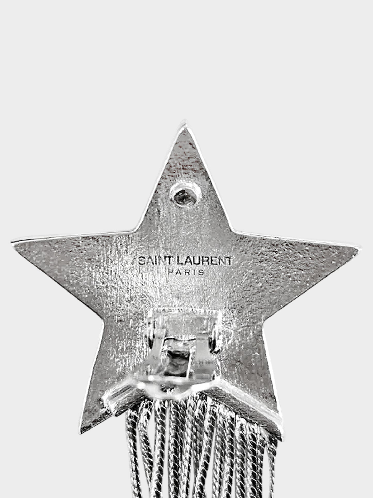 Yves Saint Laurent 2020s Silver Crystal Star Tassel Clip-on Earrings