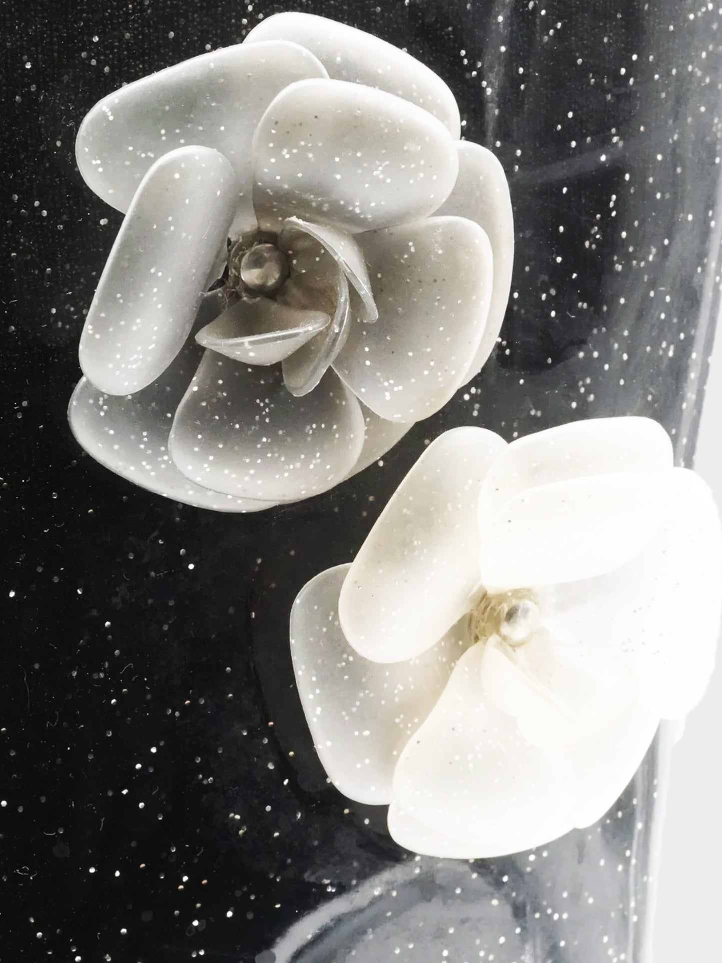 Chanel 2020 Black Glitter Rain Boots with Camellia Flowers