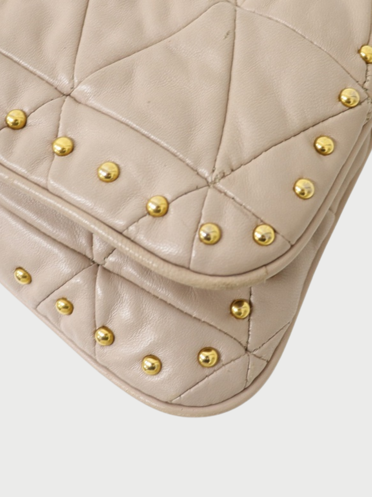 Miu Miu 2000s Beige Pink Leather Studded Quilted One Shoulder Bag