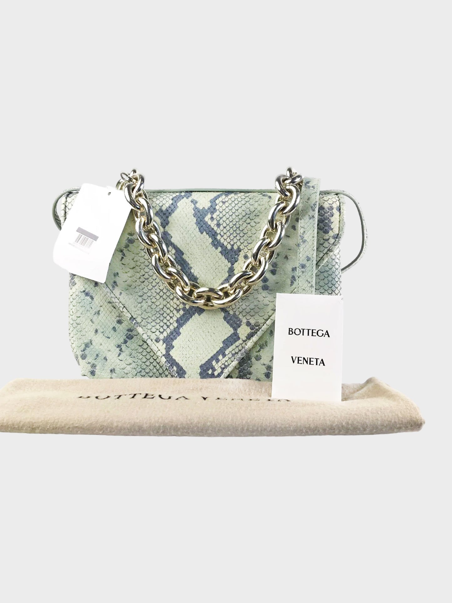 Bottega Veneta 2021 Green Python Calfskin Leather Envelope Crossbody Bag