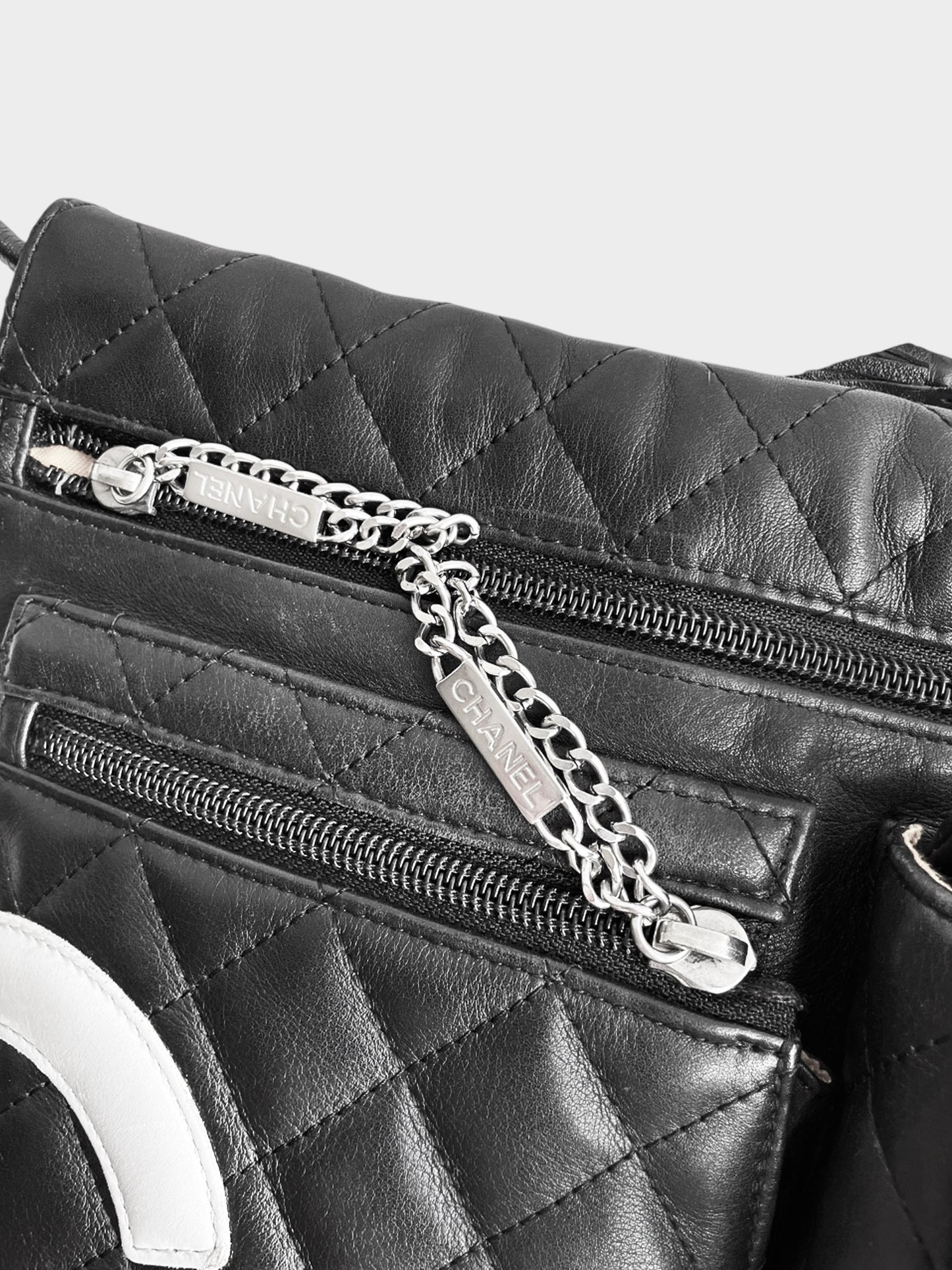 Chanel 2004-2005 Black Calfskin Cambon Ligne Multi Pocket Shoulder Bag