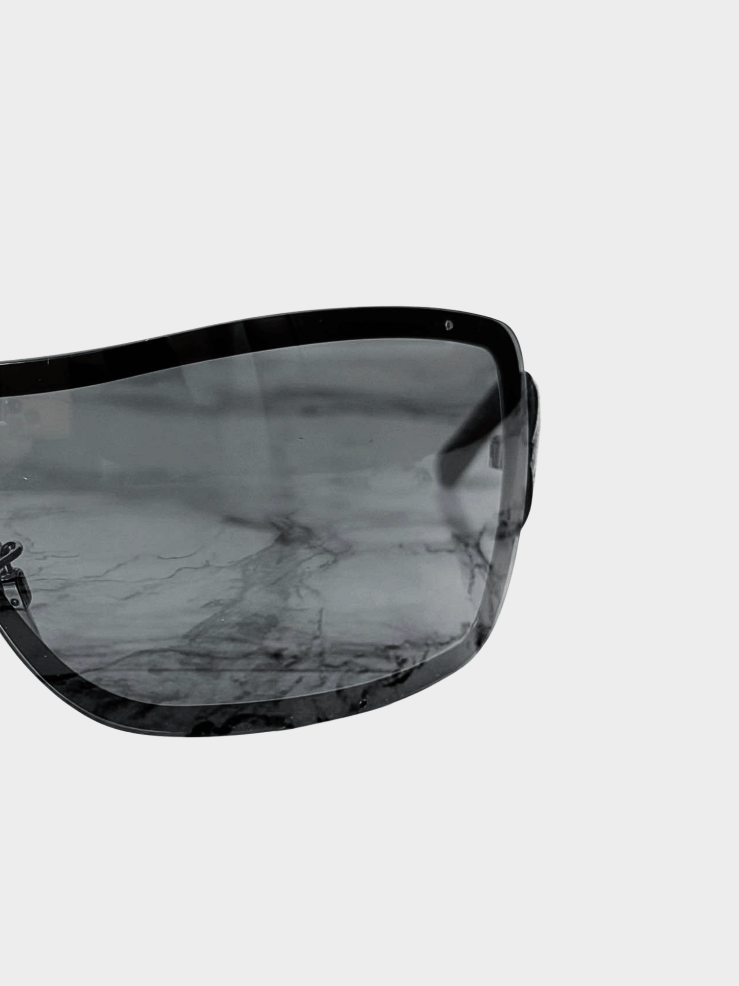 Chanel 2007-2008 Black Oversized Shield Wrap Around Sunglasses