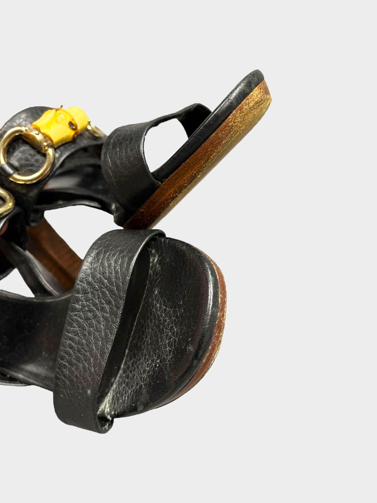 Gucci 2000s Black Leather Horsebit and Bamboo Motif Heels