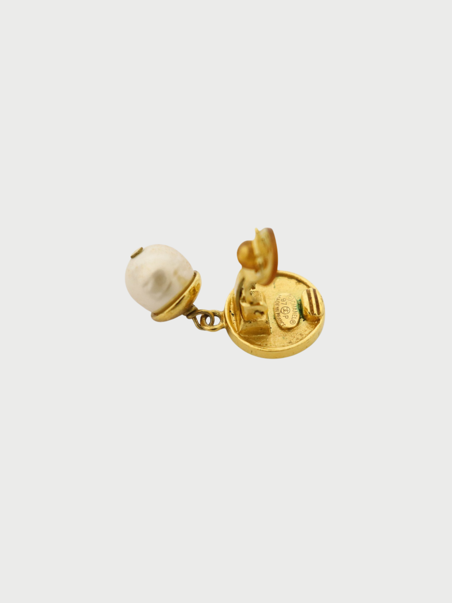 Chanel 1990s Gold Plated Metal Pearl COCO Drop Earrings