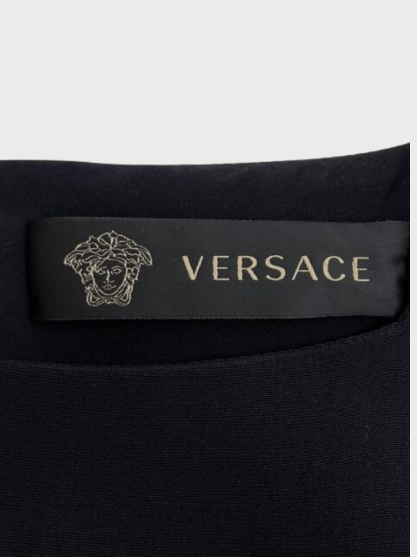 Versace 2010s Black Silk Tulip Print Medusa Button Cocktail Dress