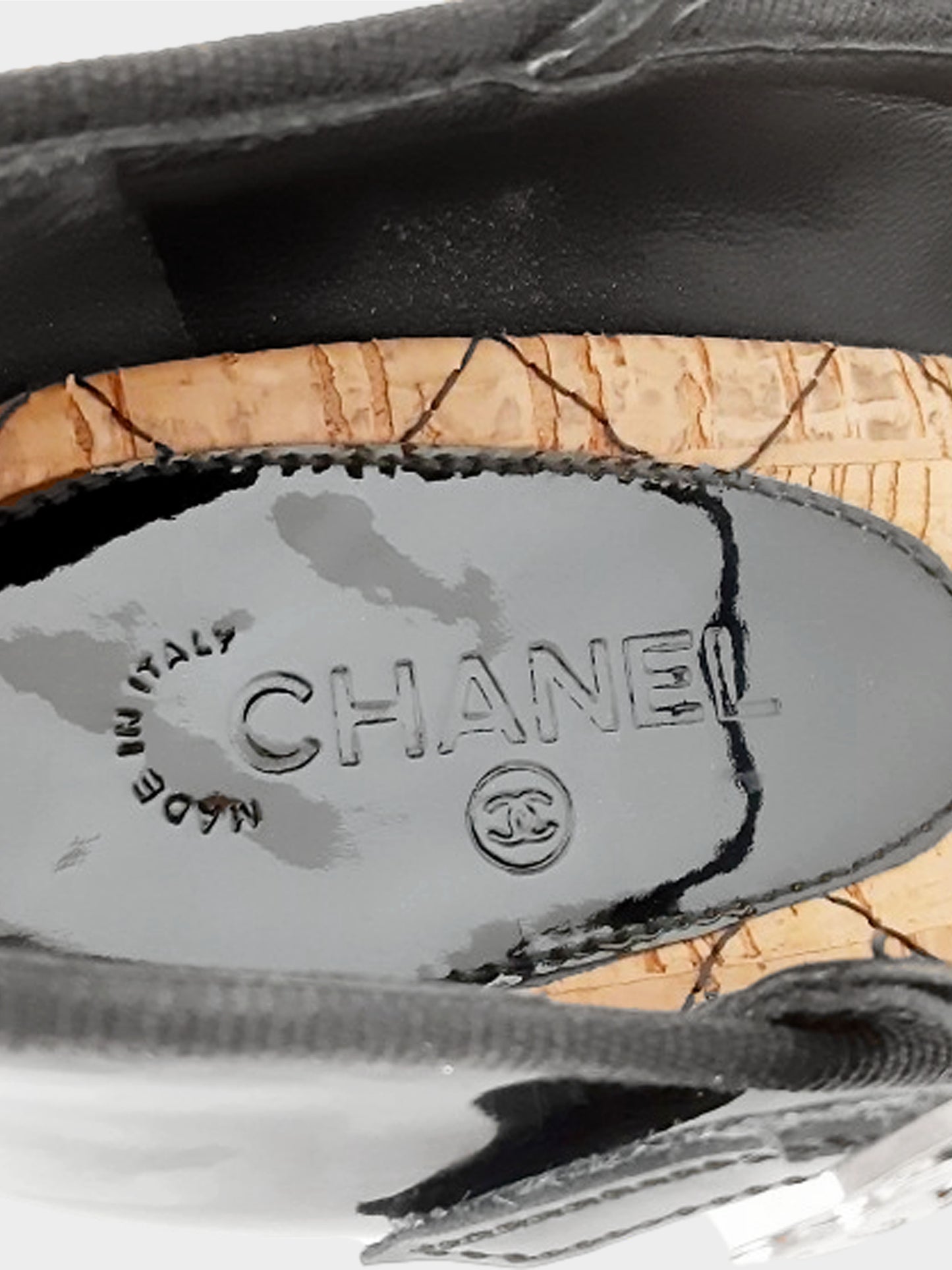 Chanel Cruise 2007 Black Patent Leather Cork Wedged Heels