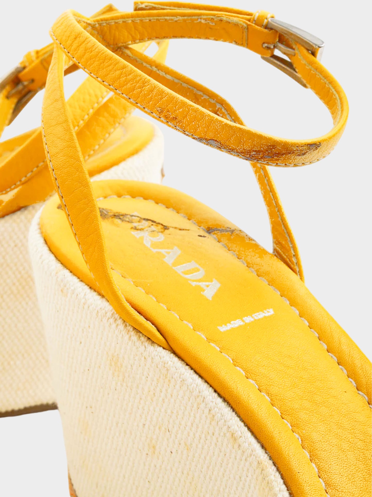 Prada 2000s Yellow Beach Theme Appliqué Espadrille Platform Wedge Sandals