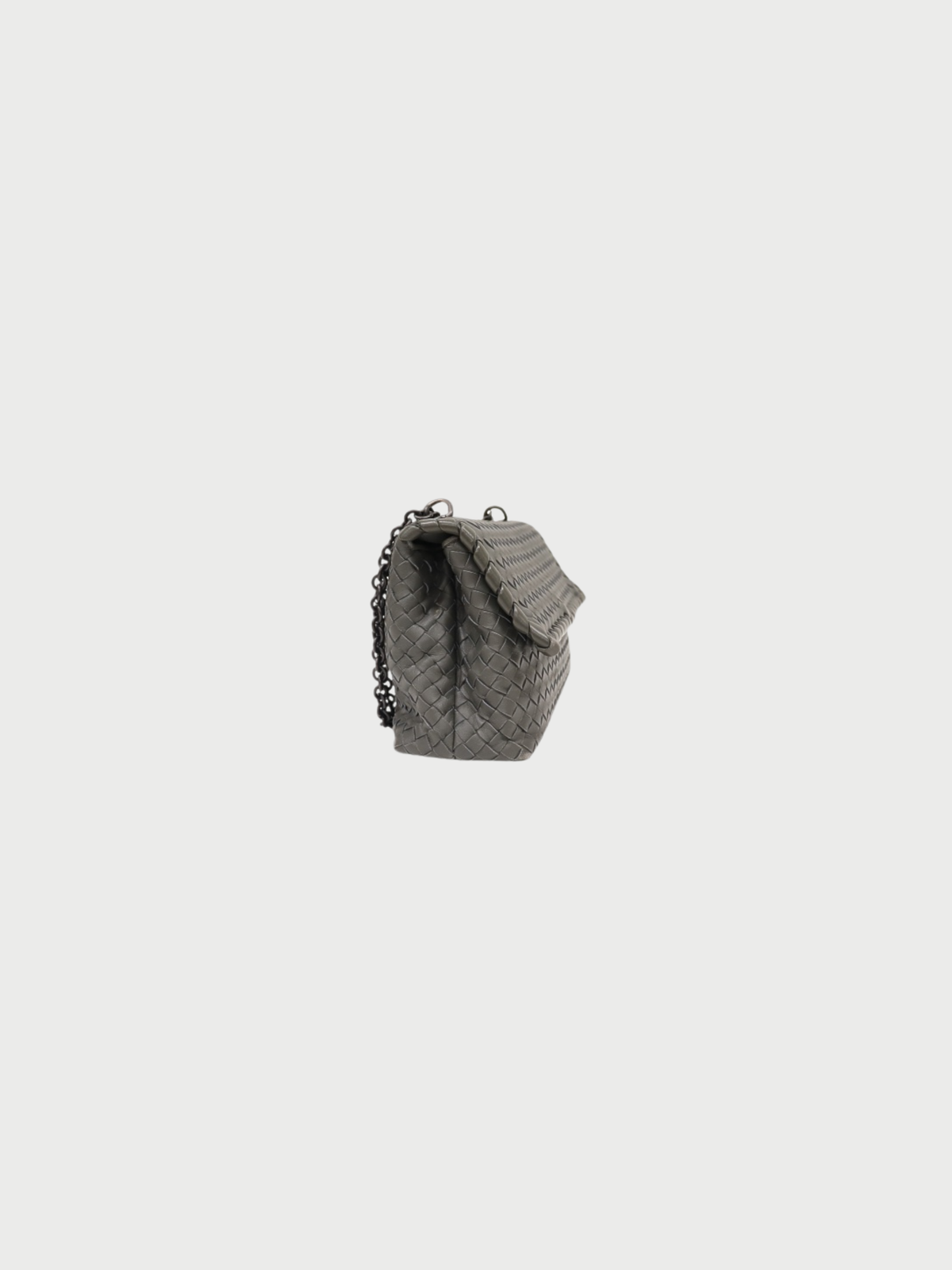 Bottega Veneta 2010s Grey Leather Intrecciato Chain Shoulder Bag