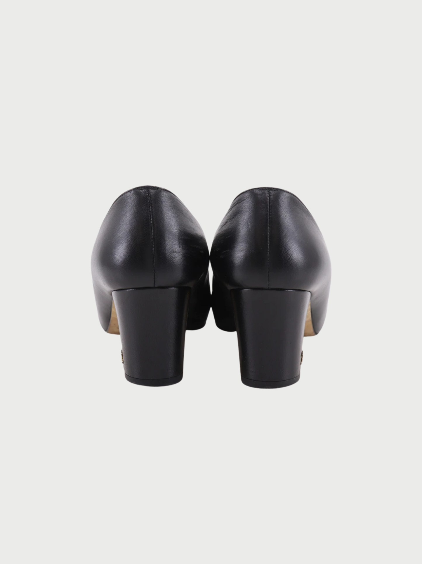 Chanel 2000s Black Leather Patent COCO Mark Cap Toe Pumps