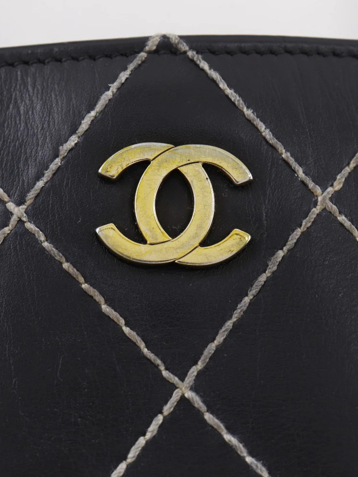 Chanel 2002 Black Leather Wild Stitch Tote Bag