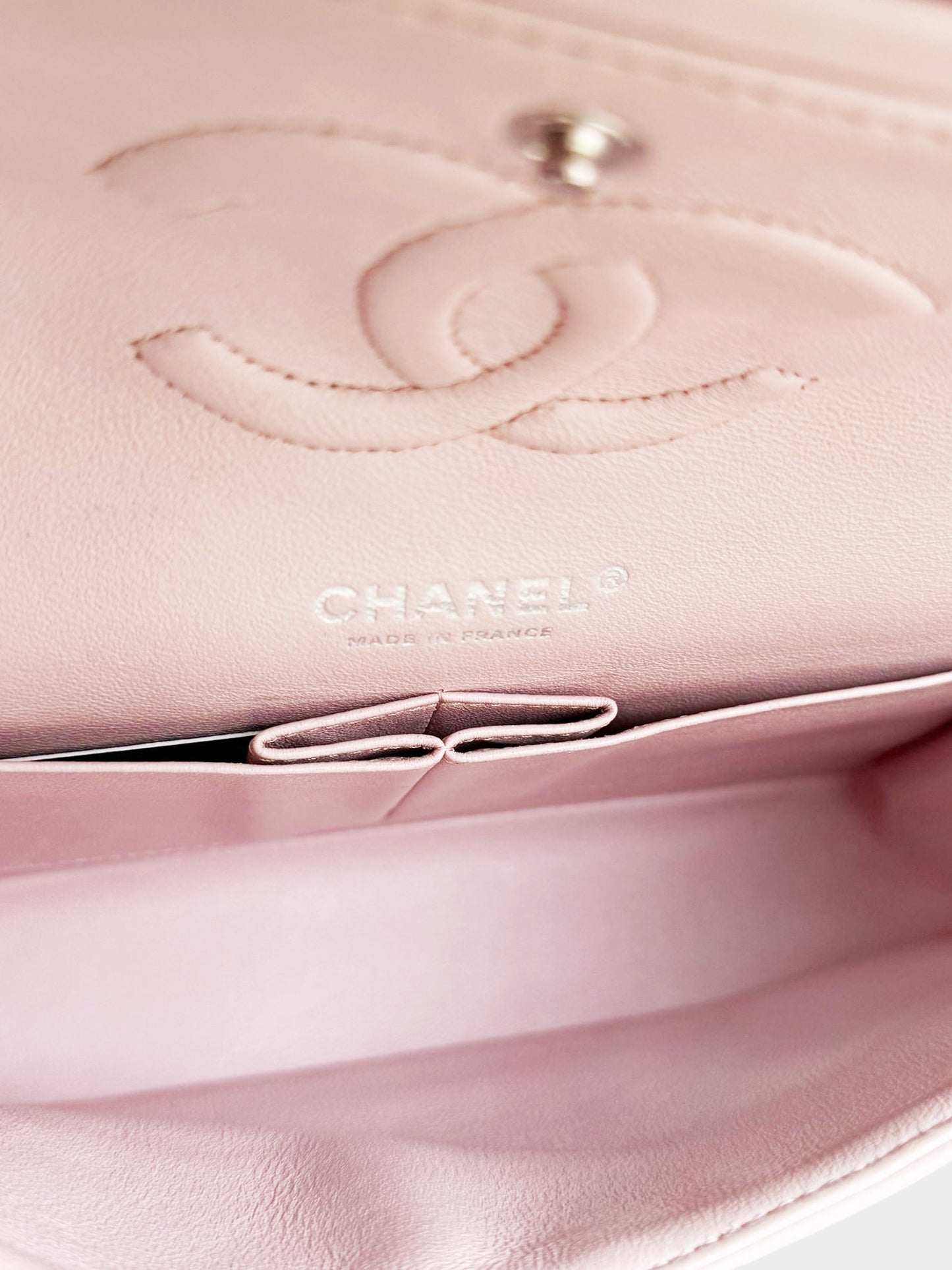 Chanel 2022-2023 Pale Pink Lambskin Medium Classic Double Flap Bag